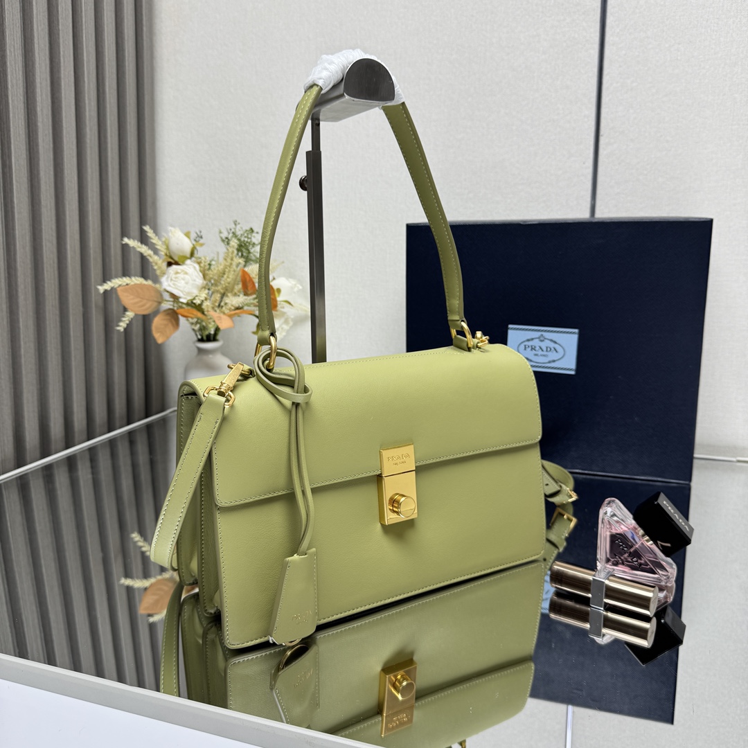 Prada 1BN023 Soft Sound Medium Leather Shoulder Bag Pistachio Green