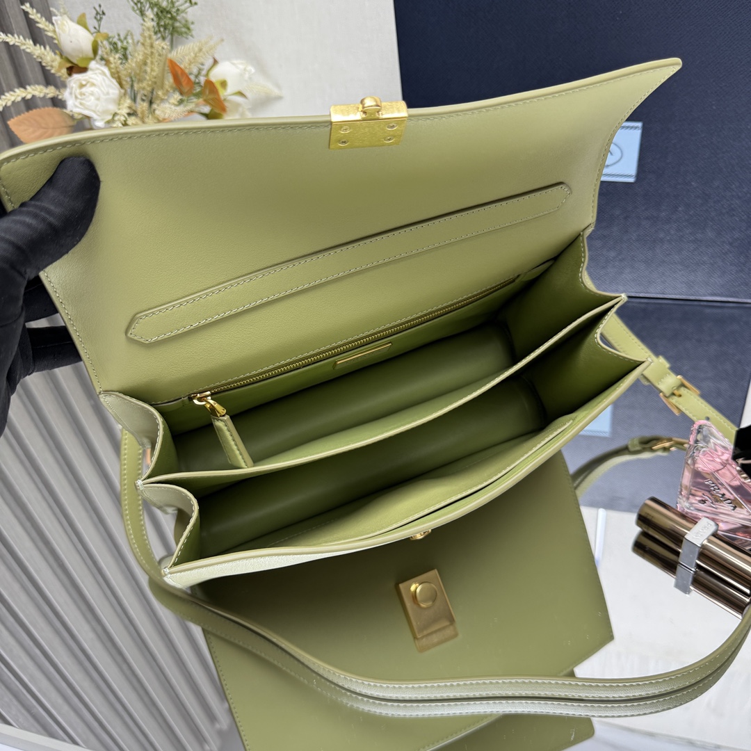 Prada 1BN023 Soft Sound Medium Leather Shoulder Bag Pistachio Green
