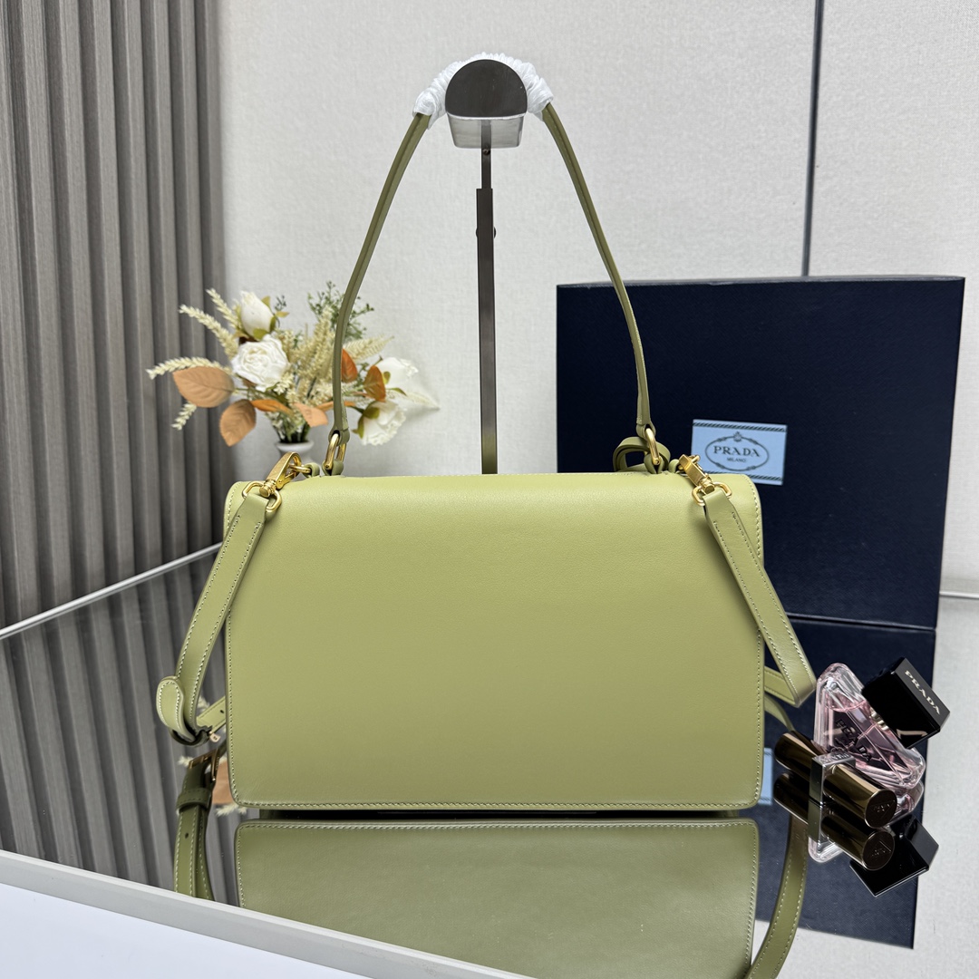 Prada 1BN023 Soft Sound Medium Leather Shoulder Bag Pistachio Green