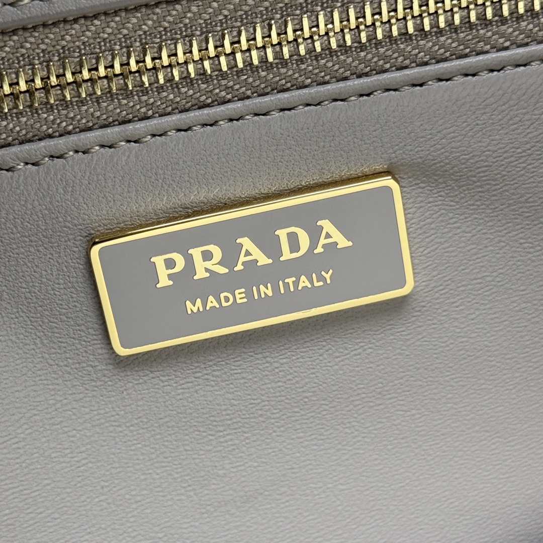 Prada 1BN023 Soft Sound Medium Leather Shoulder Bag Pumice Stone