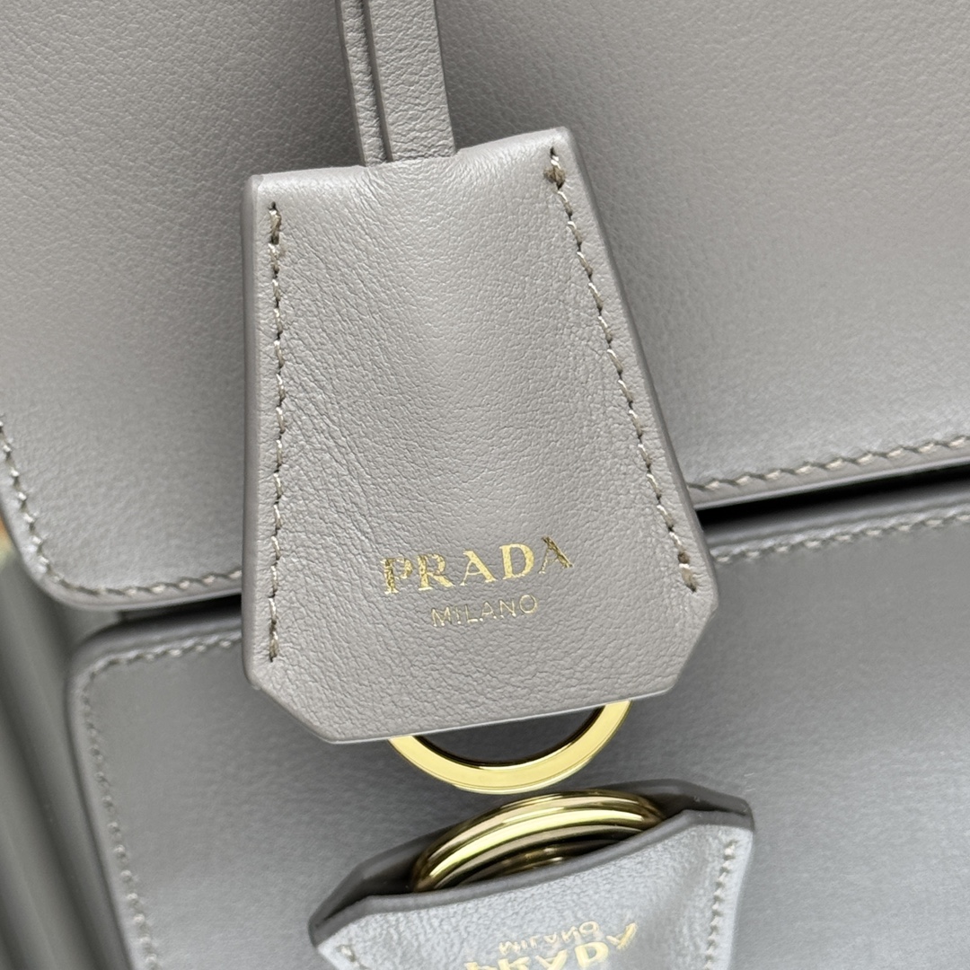 Prada 1BN023 Soft Sound Medium Leather Shoulder Bag Pumice Stone