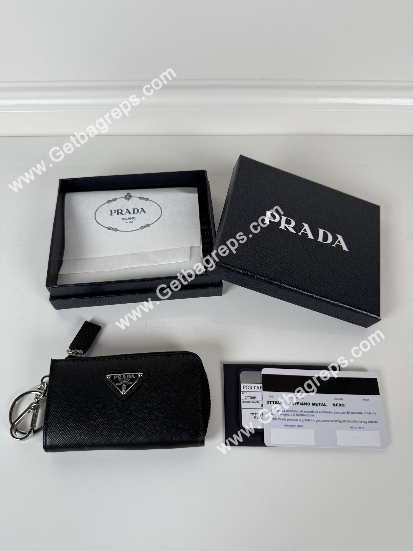 Prada 1TT085 Men Key Wallet Black