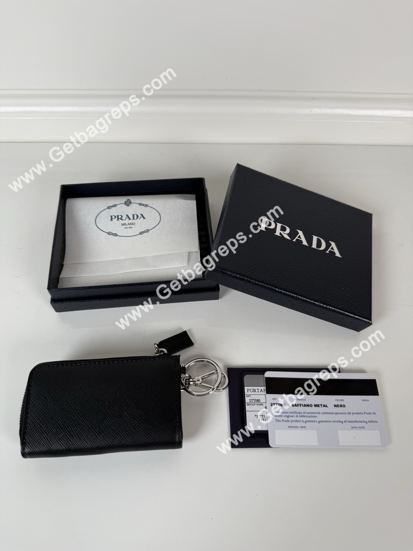 Prada 1TT085 Men Key Wallet Black