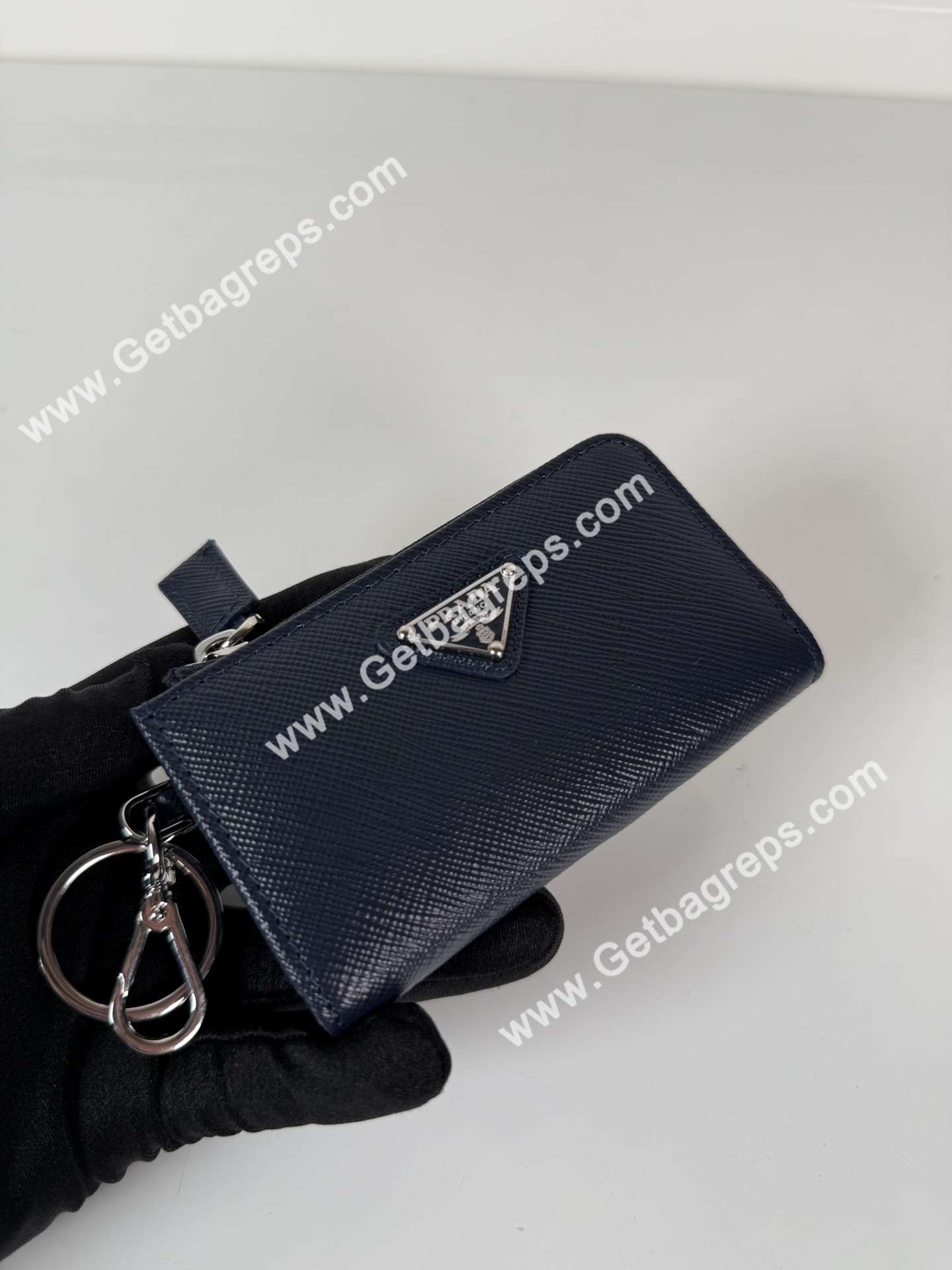Prada 1TT085 Men Key Wallet Dark Blue