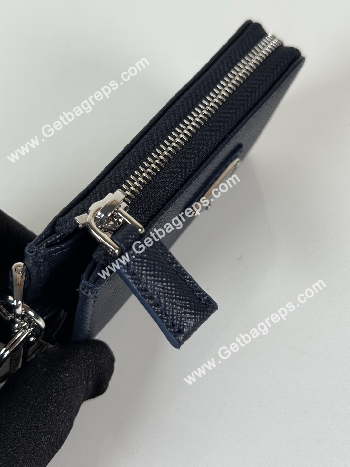 Prada 1TT085 Men Key Wallet Dark Blue