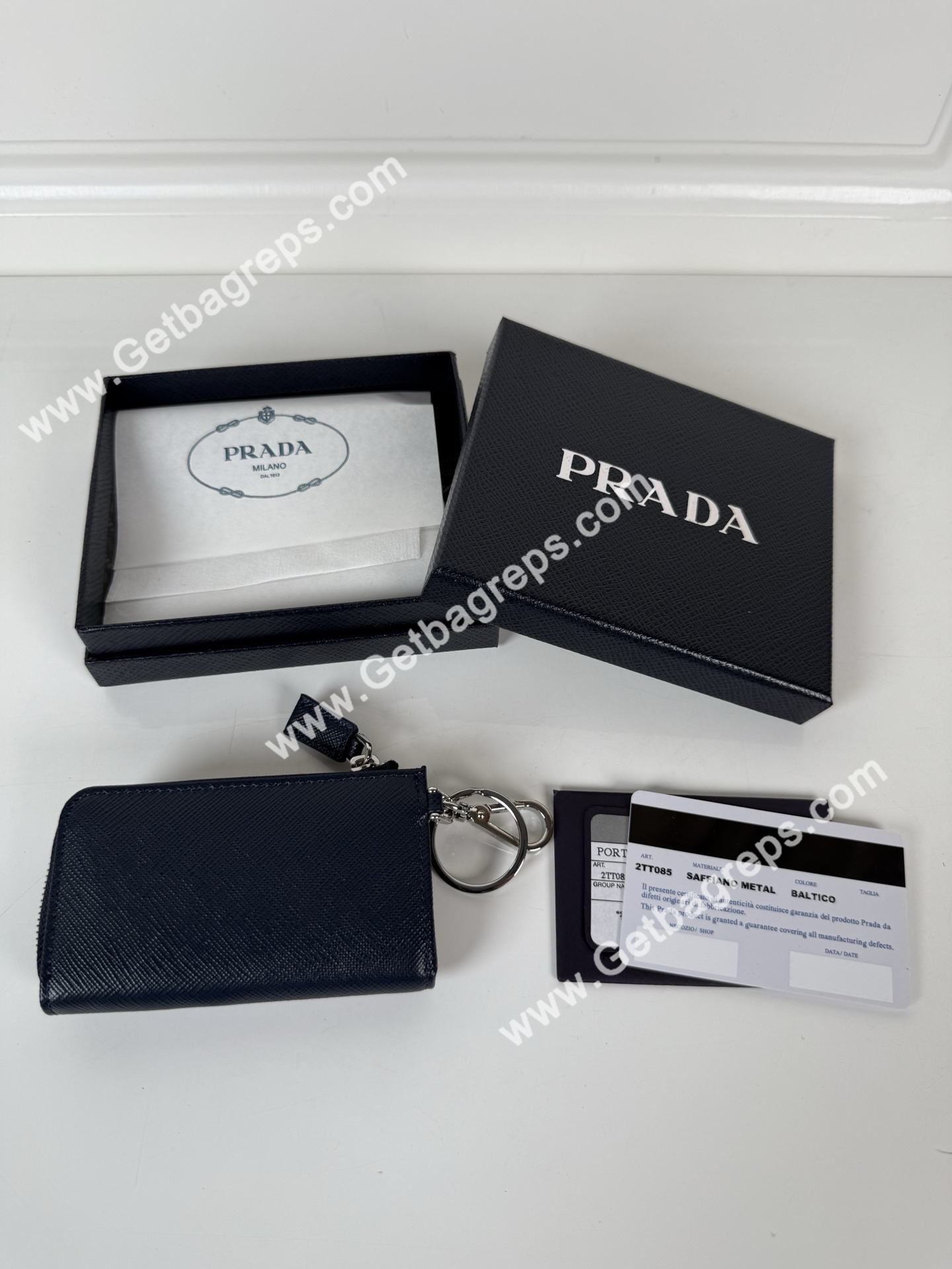 Prada 1TT085 Men Key Wallet Dark Blue