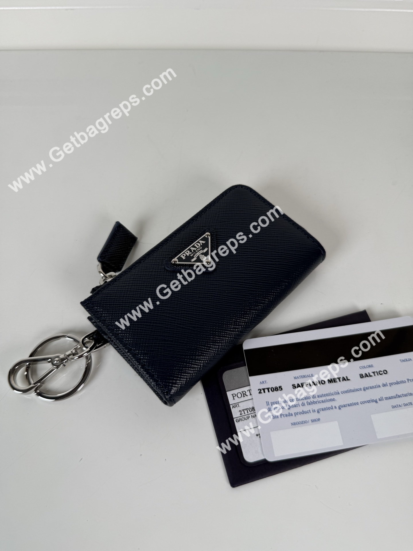 Prada 1TT085 Men Key Wallet Dark Blue