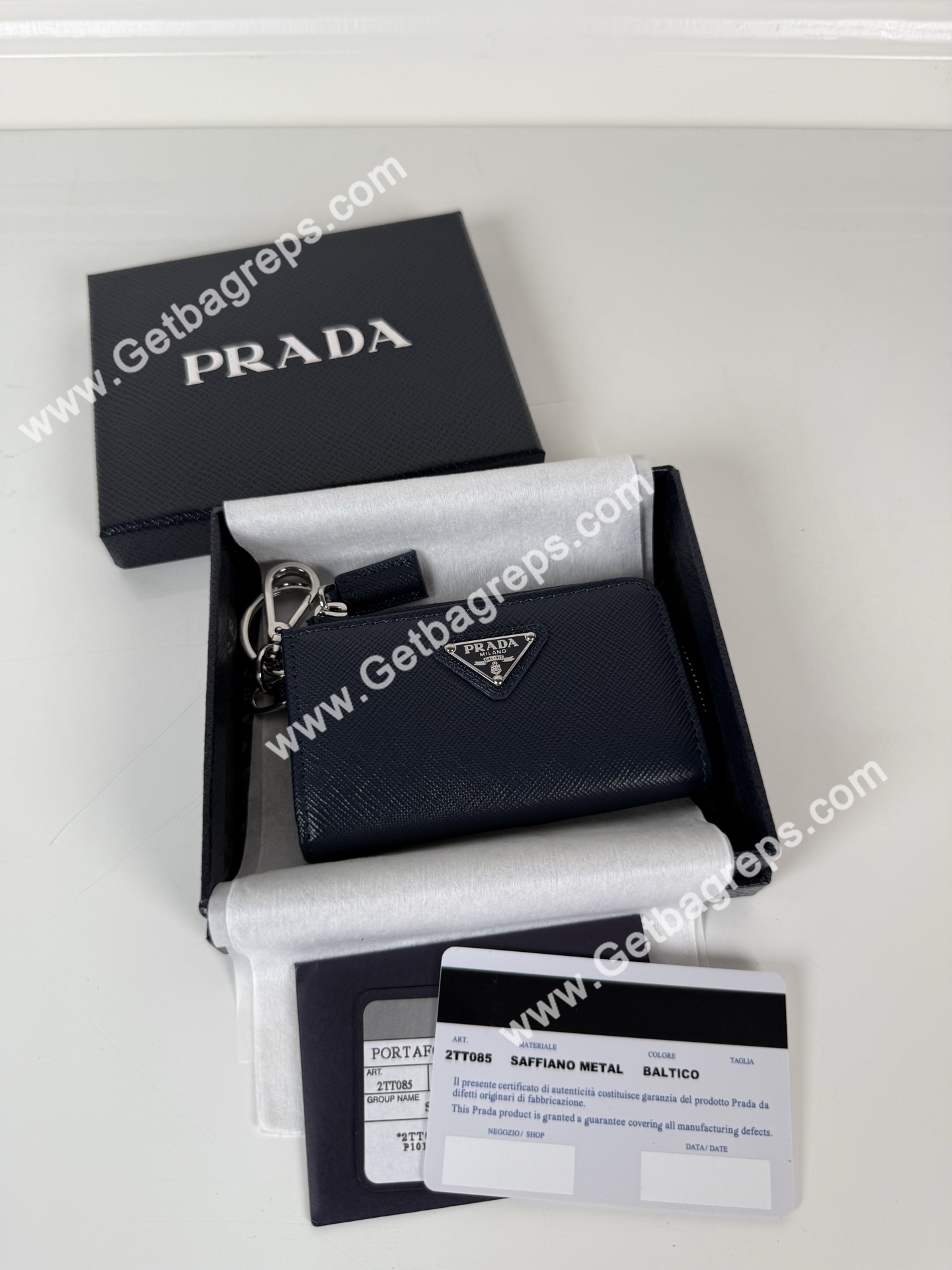 Prada 1TT085 Men Key Wallet Dark Blue