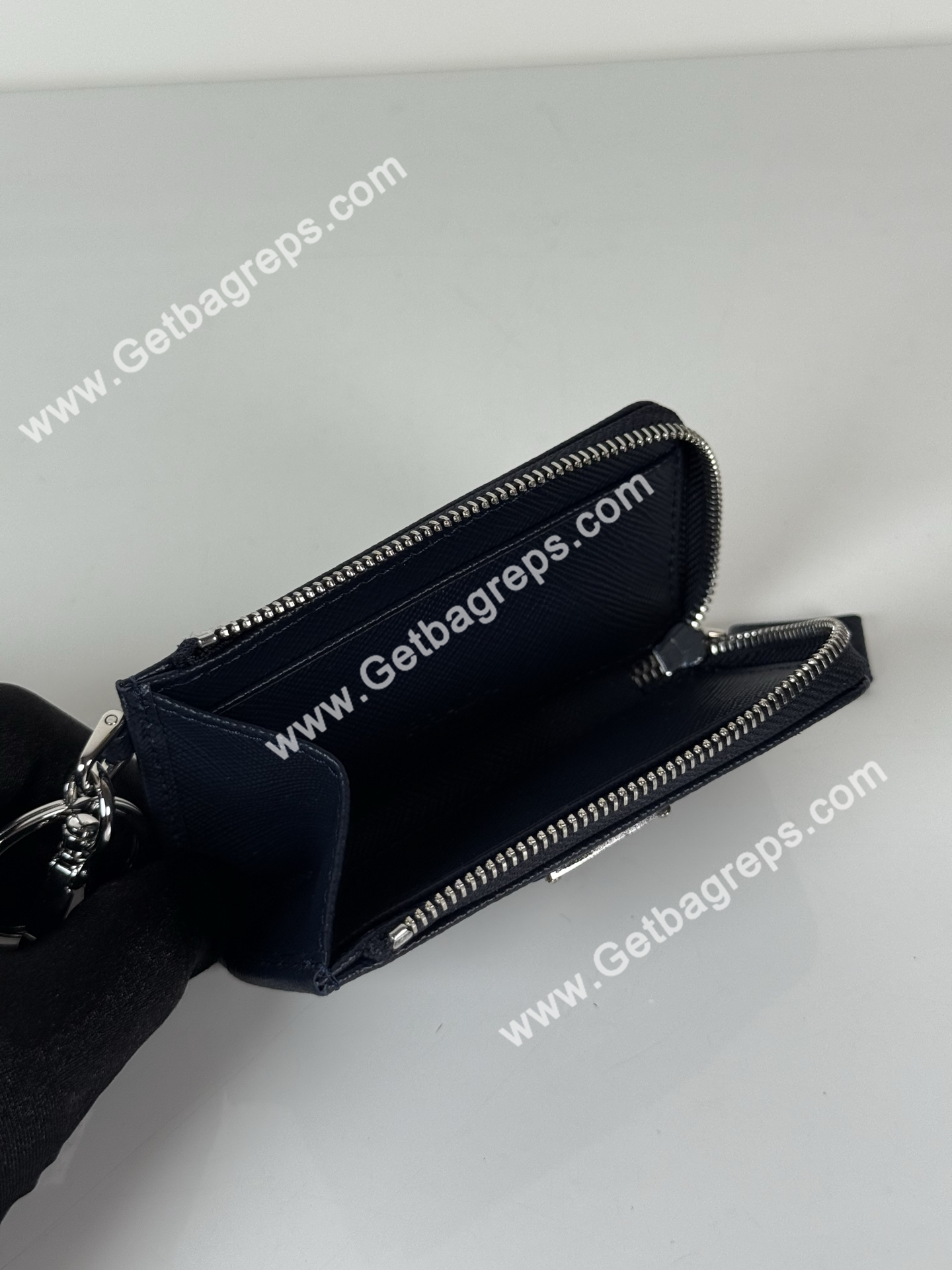 Prada 1TT085 Men Key Wallet Dark Blue