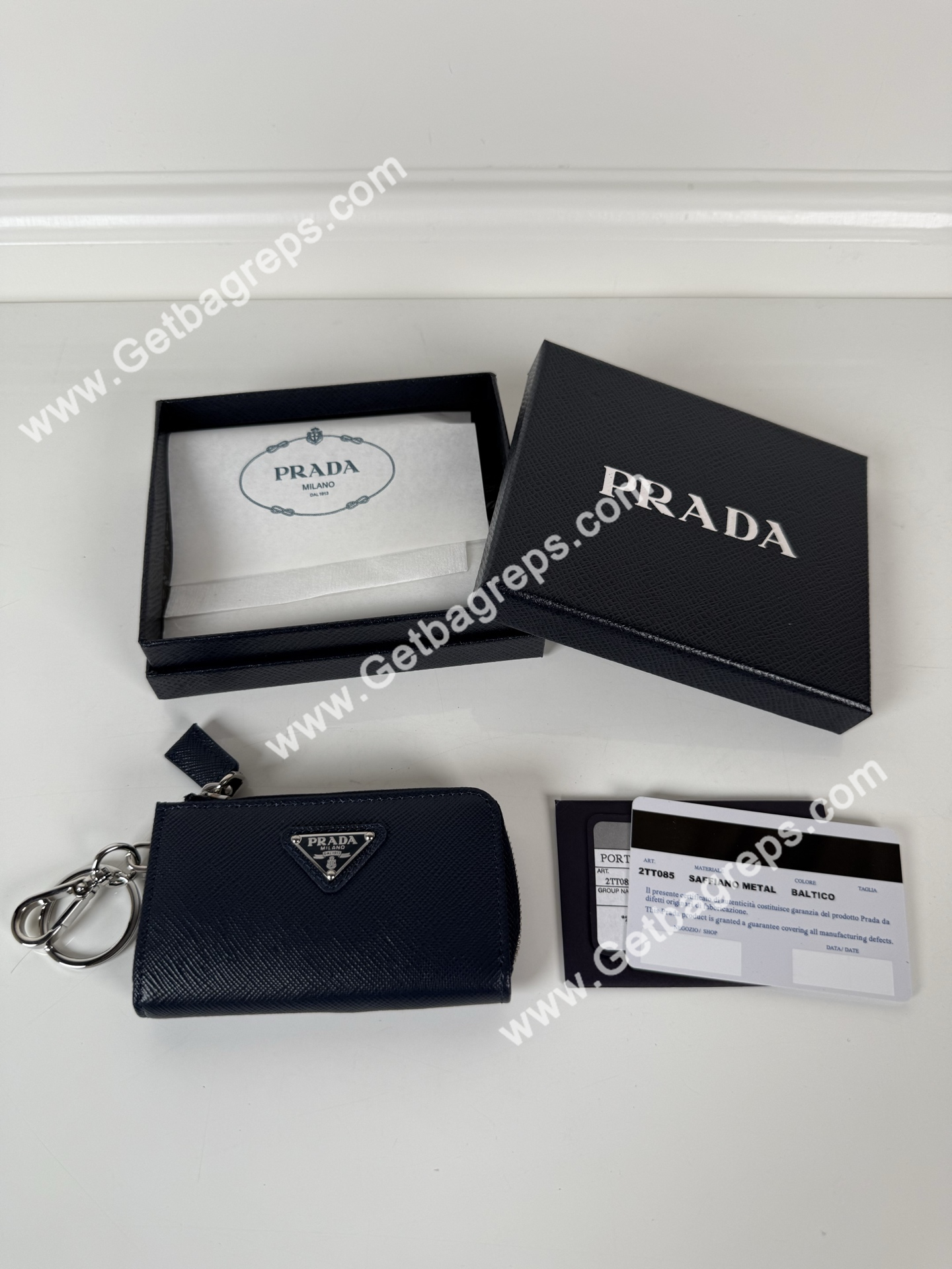 Prada 1TT085 Men Key Wallet Dark Blue