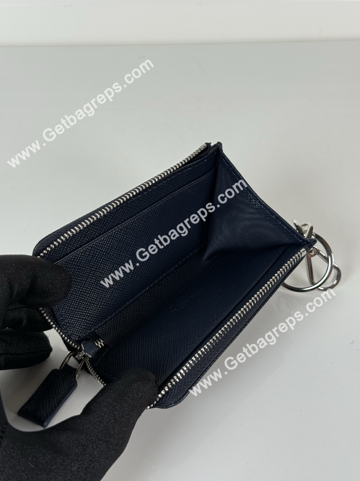 Prada 1TT085 Men Key Wallet Dark Blue