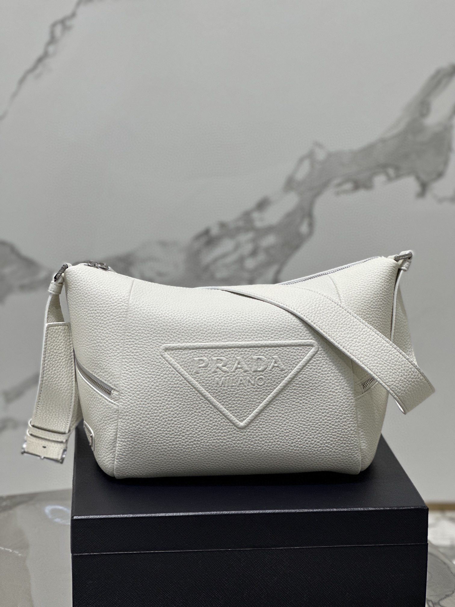 Prada 2VH165 Leather Bag with Shoulder Strap White