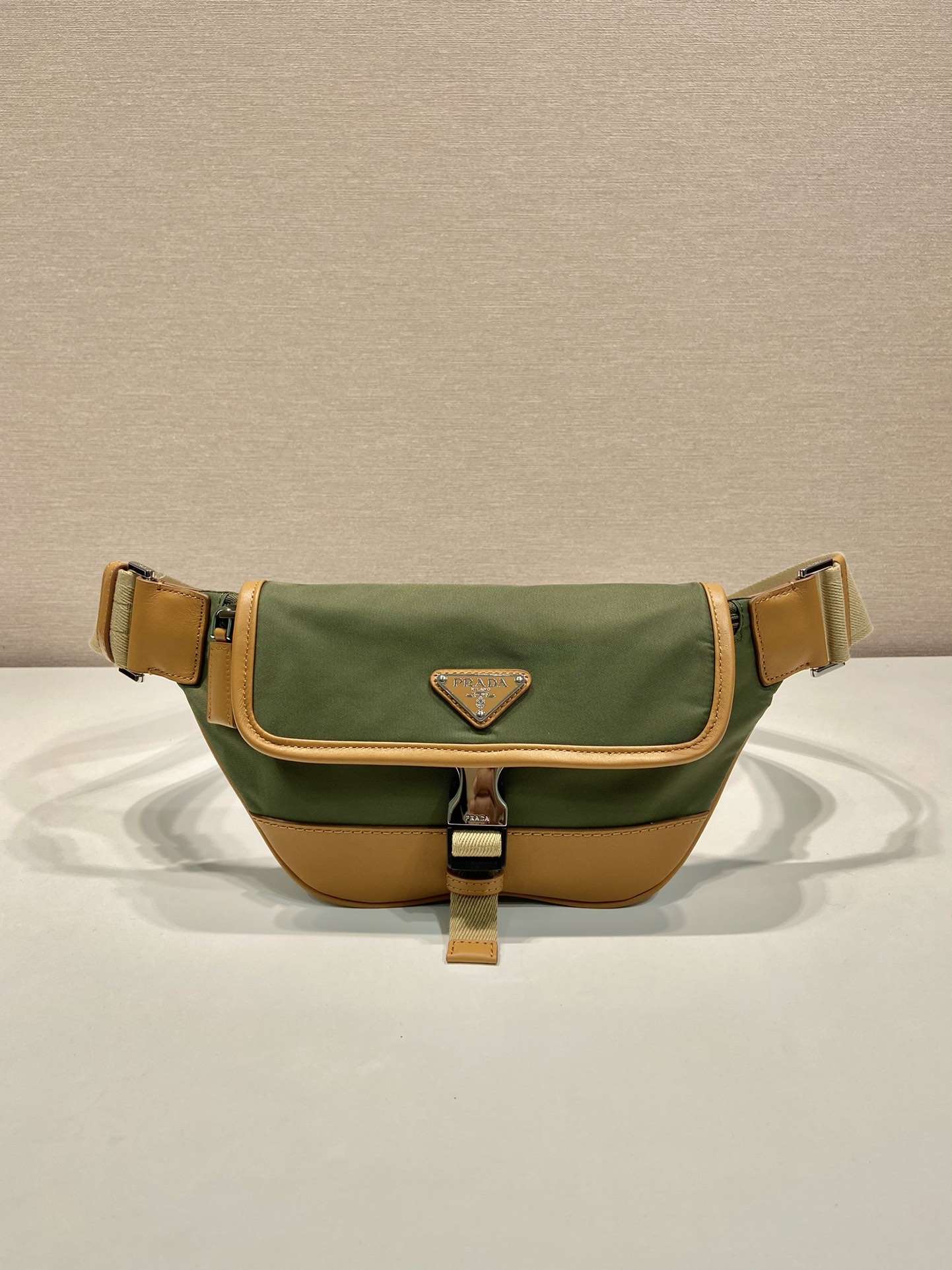 Prada 2VH176 Re-Nylon and leather shoulder bag Military Caramel