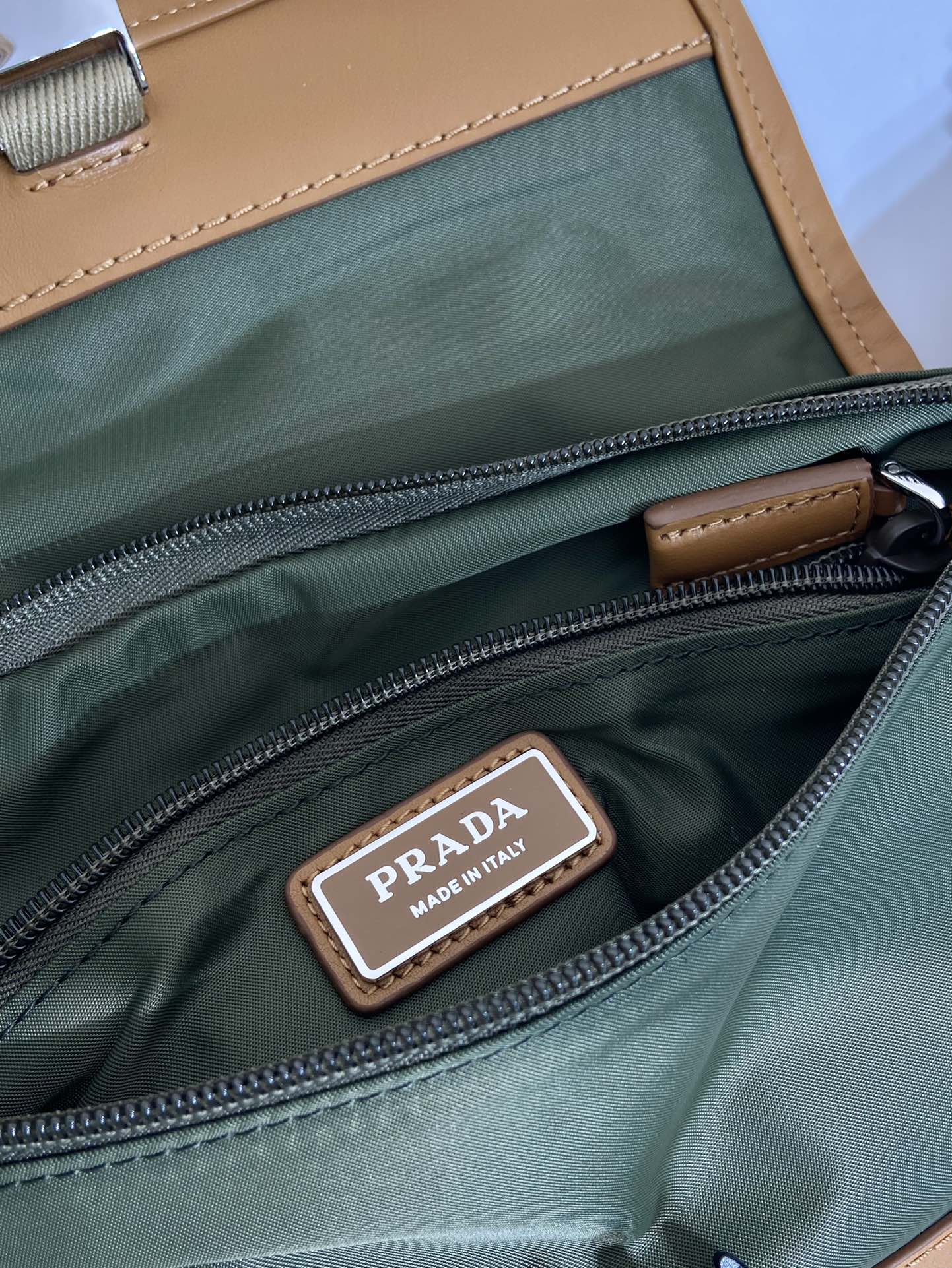 Prada 2VH176 Re-Nylon and leather shoulder bag Military Caramel