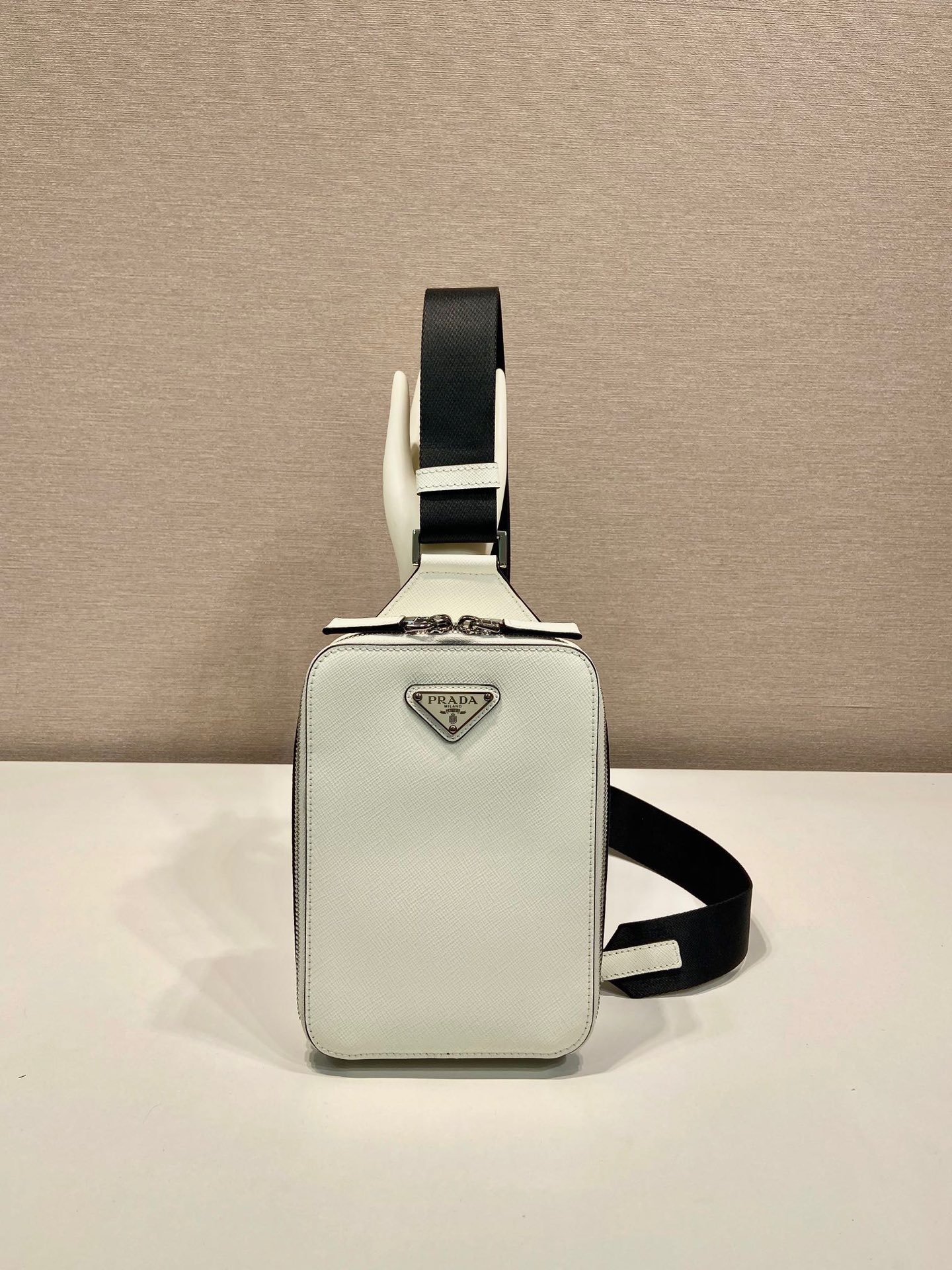 Prada 2VZ106 Brique Saffiano Leather Bag White