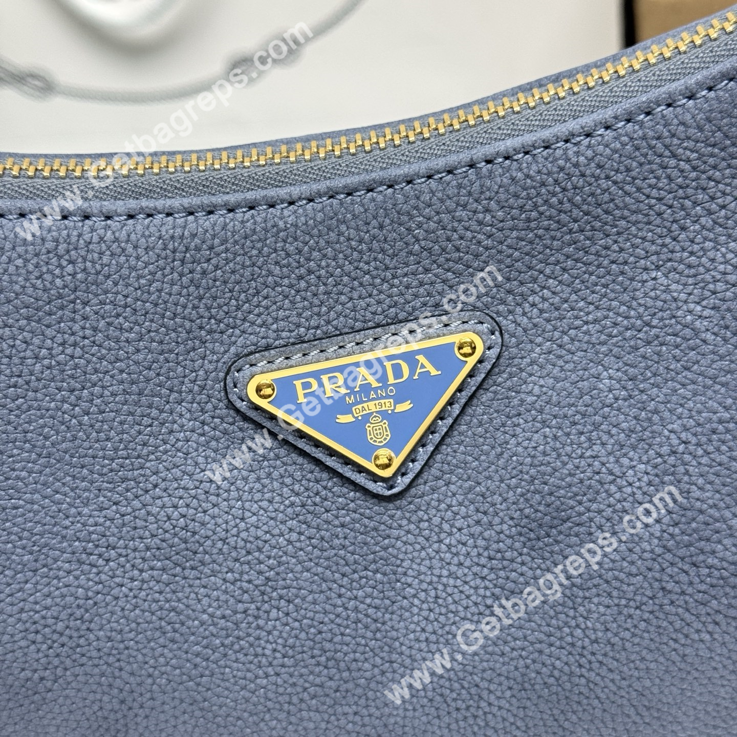 Prada Aimee Large Leather Shoulder Bag Blue