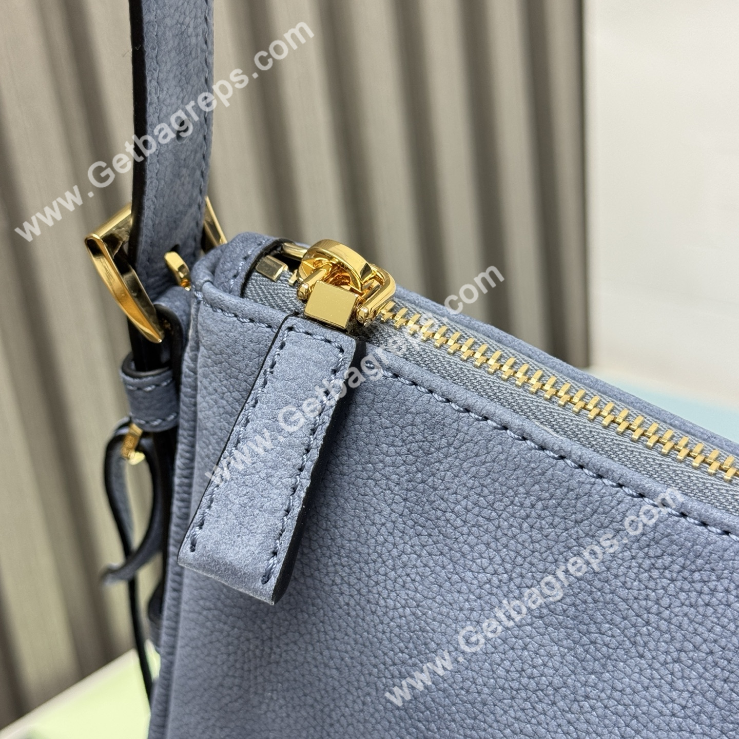 Prada Aimee Large Leather Shoulder Bag Blue