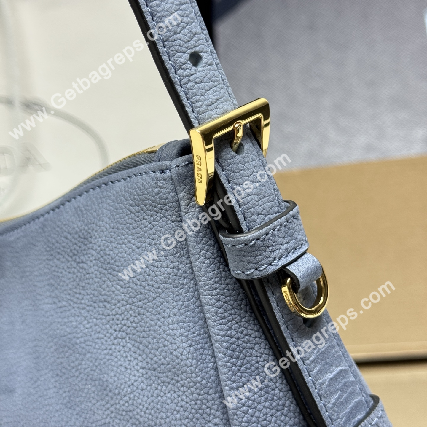 Prada Aimee Large Leather Shoulder Bag Blue