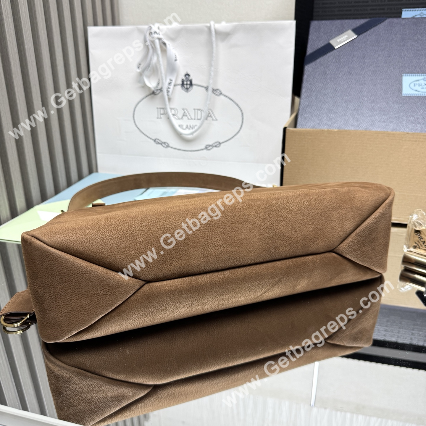 Prada Aimee Large Leather Shoulder Bag Brown