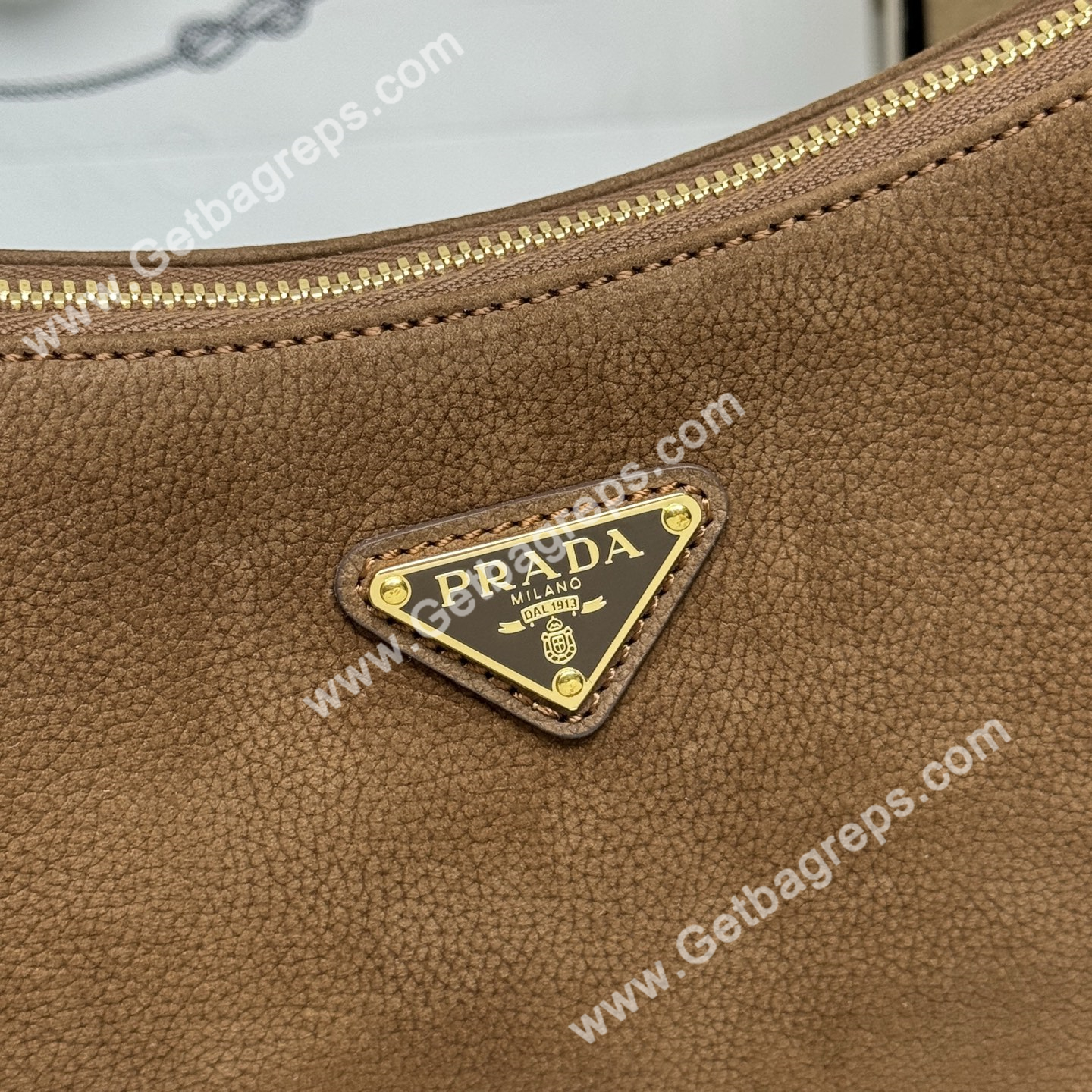 Prada Aimee Large Leather Shoulder Bag Brown