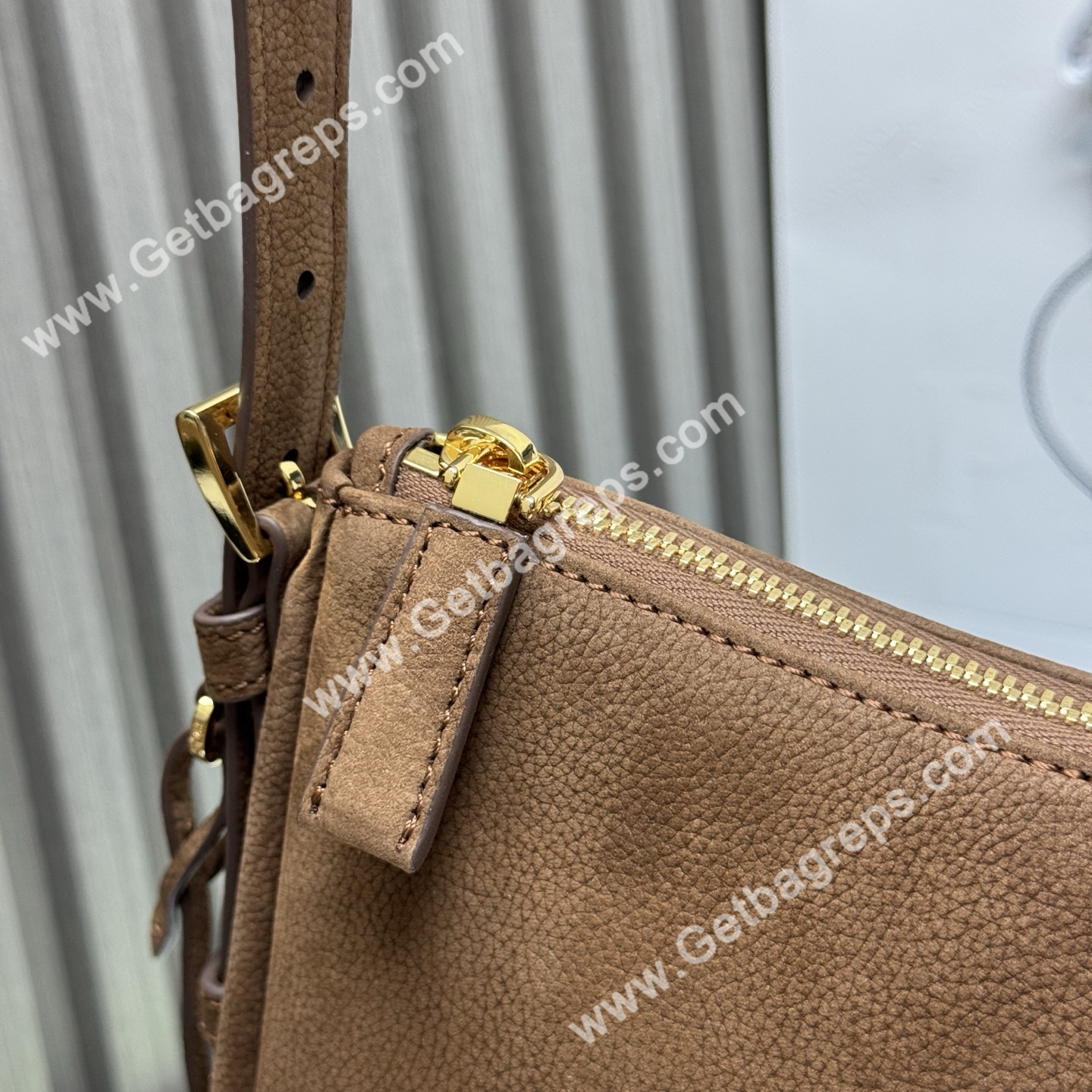 Prada Aimee Large Leather Shoulder Bag Brown