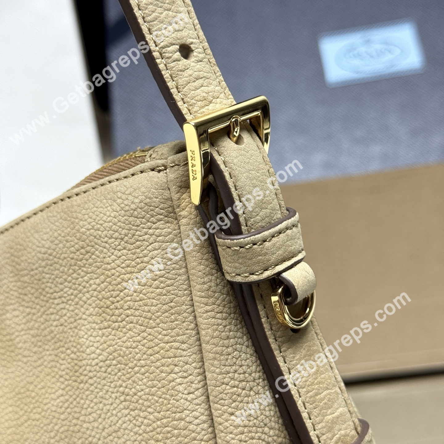 Prada Aimee Large Leather Shoulder Bag Khaki
