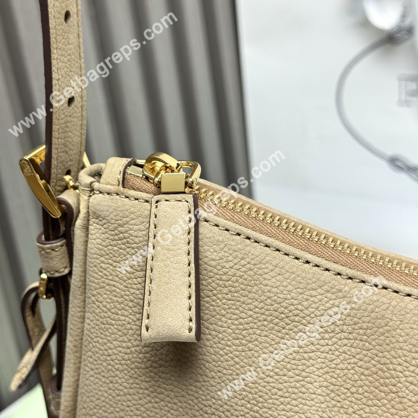 Prada Aimee Large Leather Shoulder Bag Khaki