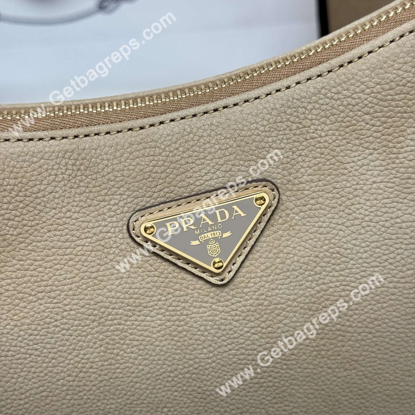 Prada Aimee Large Leather Shoulder Bag Khaki