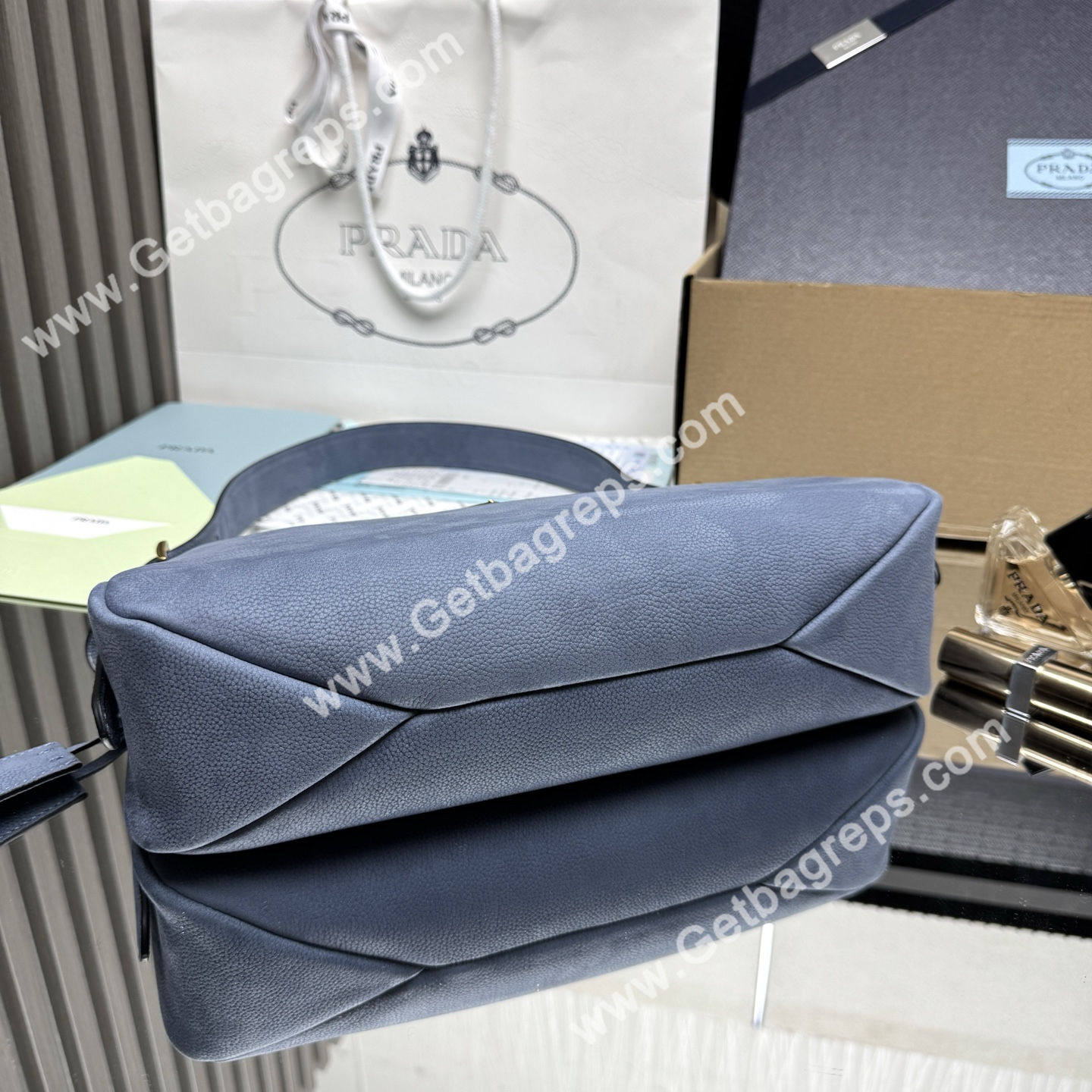 Prada Aimee Small Leather Shoulder Bag Blue