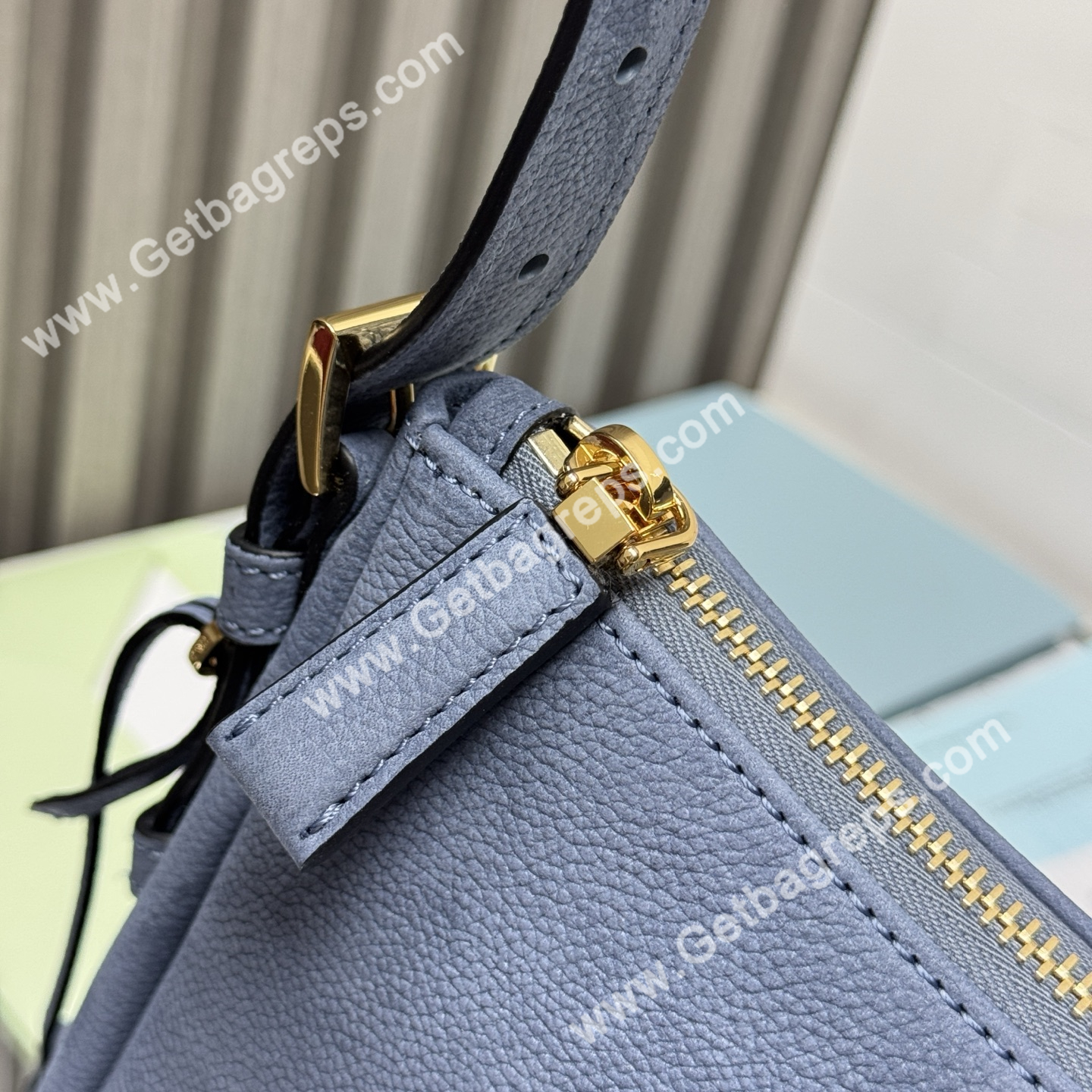 Prada Aimee Small Leather Shoulder Bag Blue