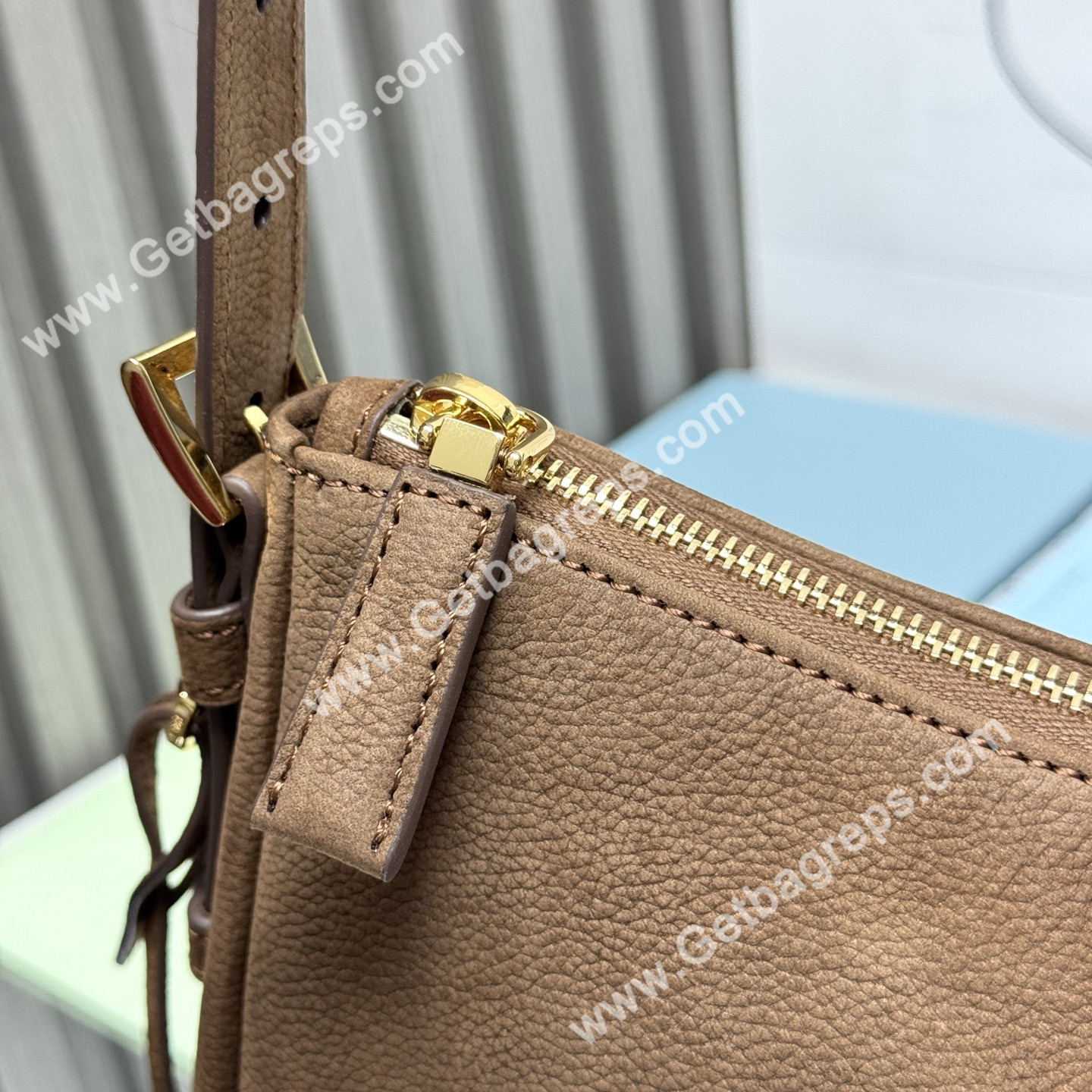 Prada Aimee Small Leather Shoulder Bag Brown