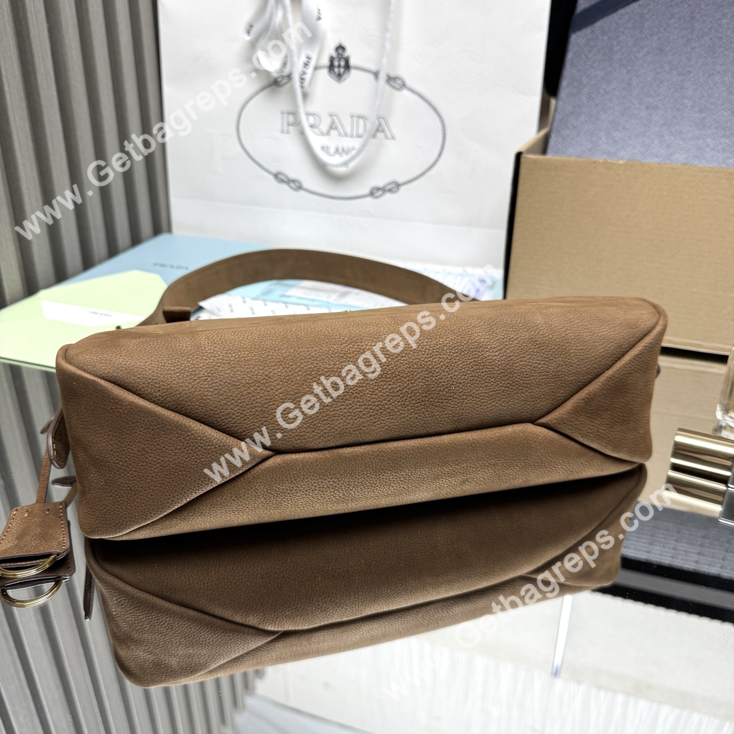 Prada Aimee Small Leather Shoulder Bag Brown