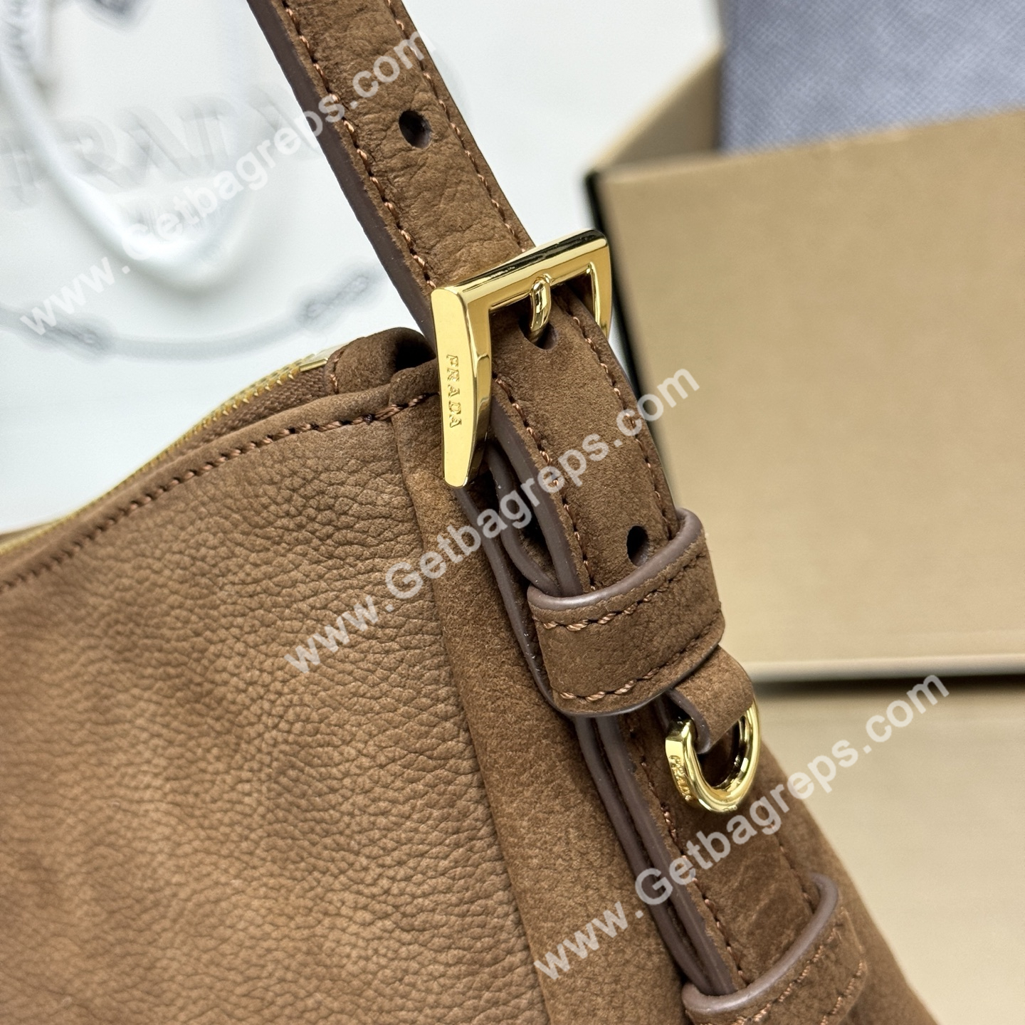 Prada Aimee Small Leather Shoulder Bag Brown