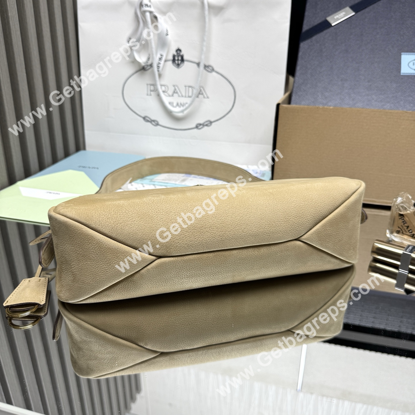 Prada Aimee Small Leather Shoulder Bag Khaki