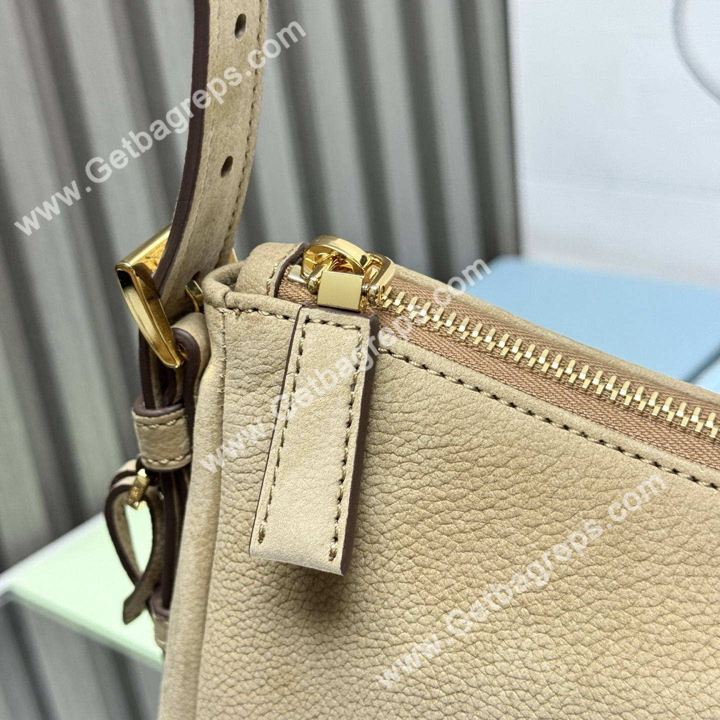 Prada Aimee Small Leather Shoulder Bag Khaki