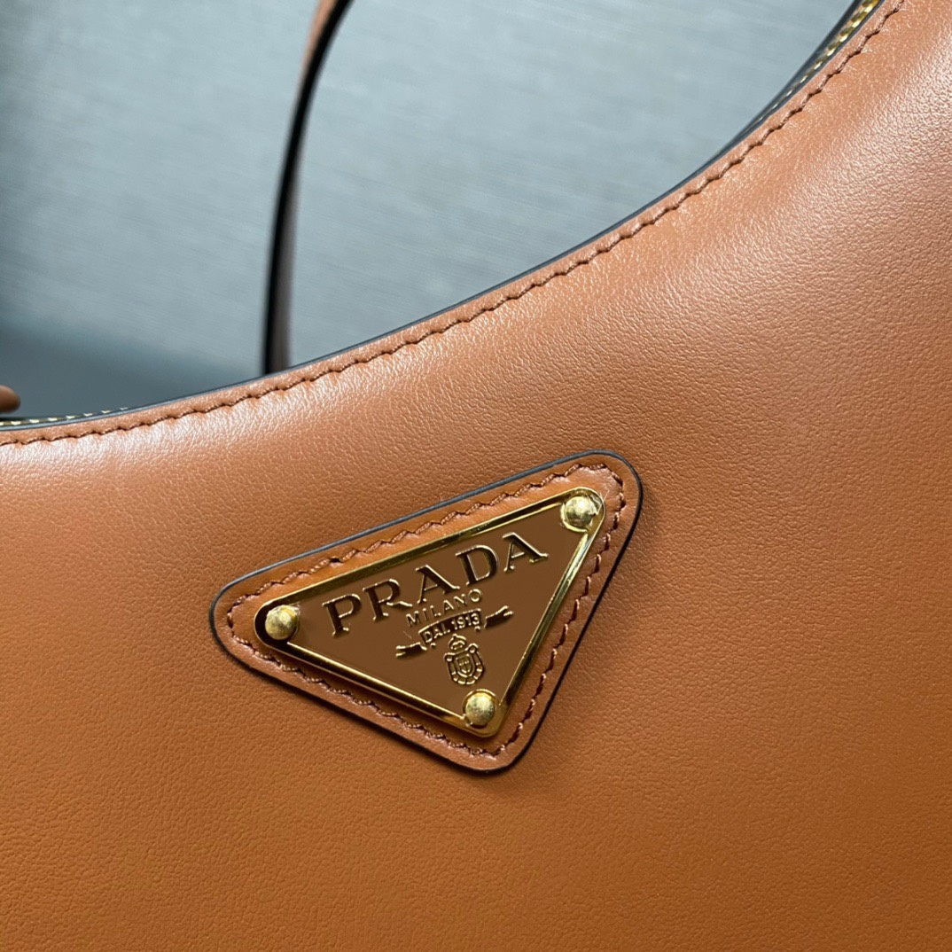 Prada Arque Leather Shoulder Bag Cognac