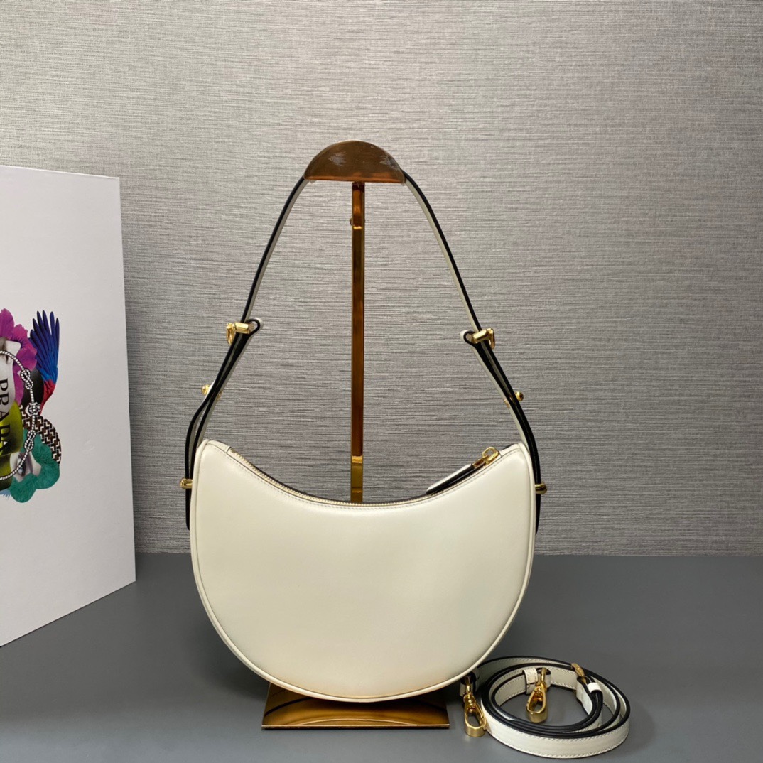 Prada Arque Leather Shoulder Bag White