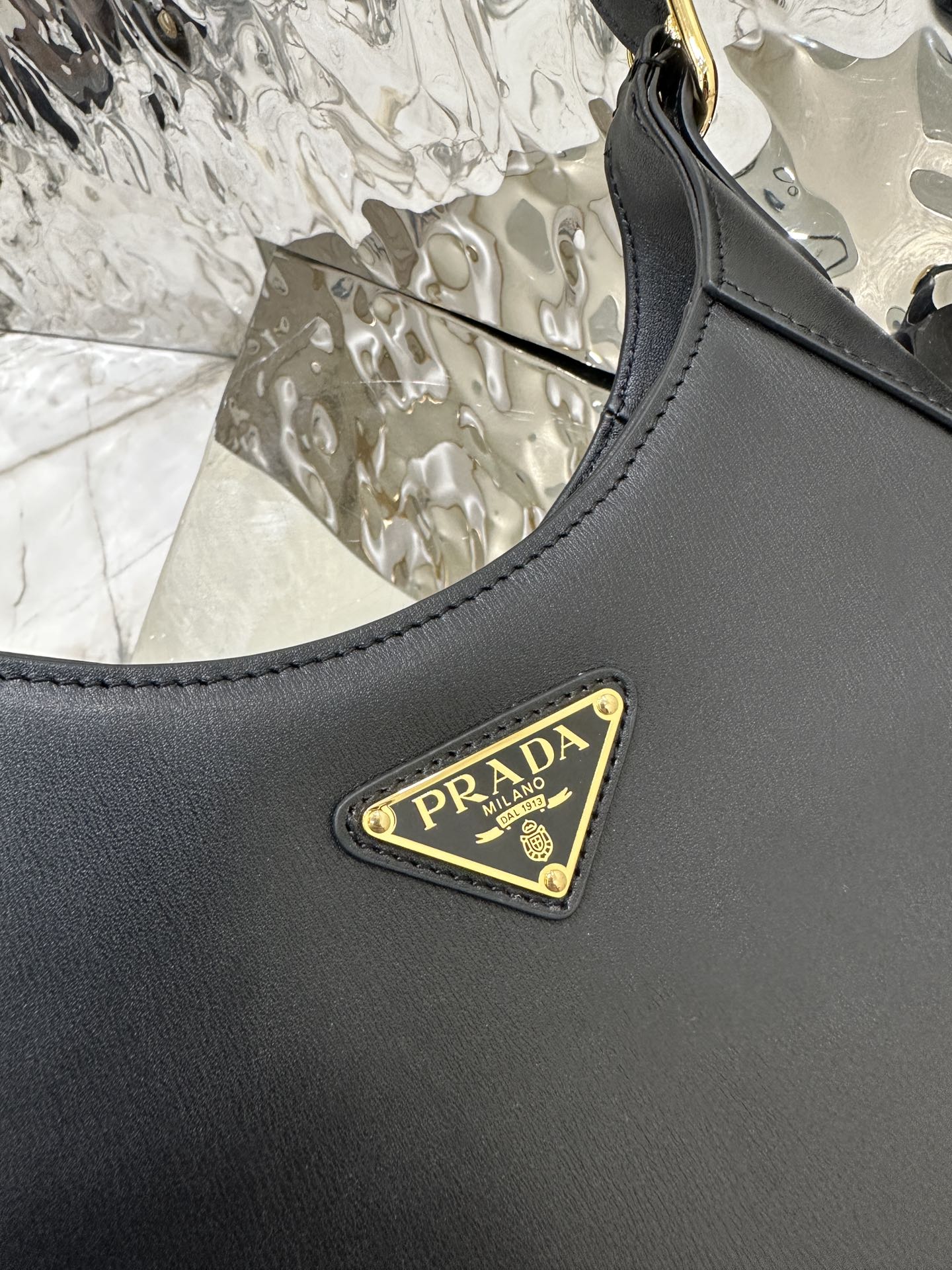 Prada Cleo Brushed Leather Shoulder Bag Black