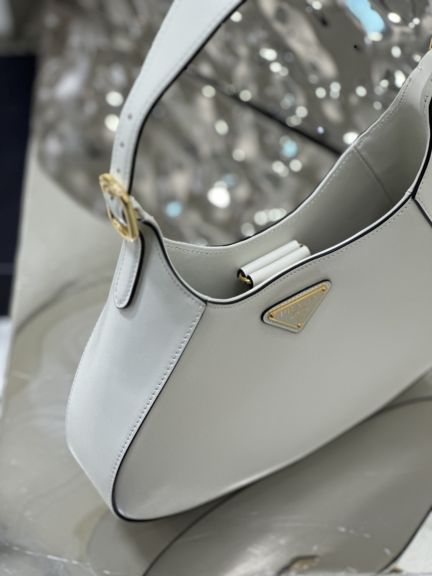 Prada Cleo Brushed Leather Shoulder Bag White