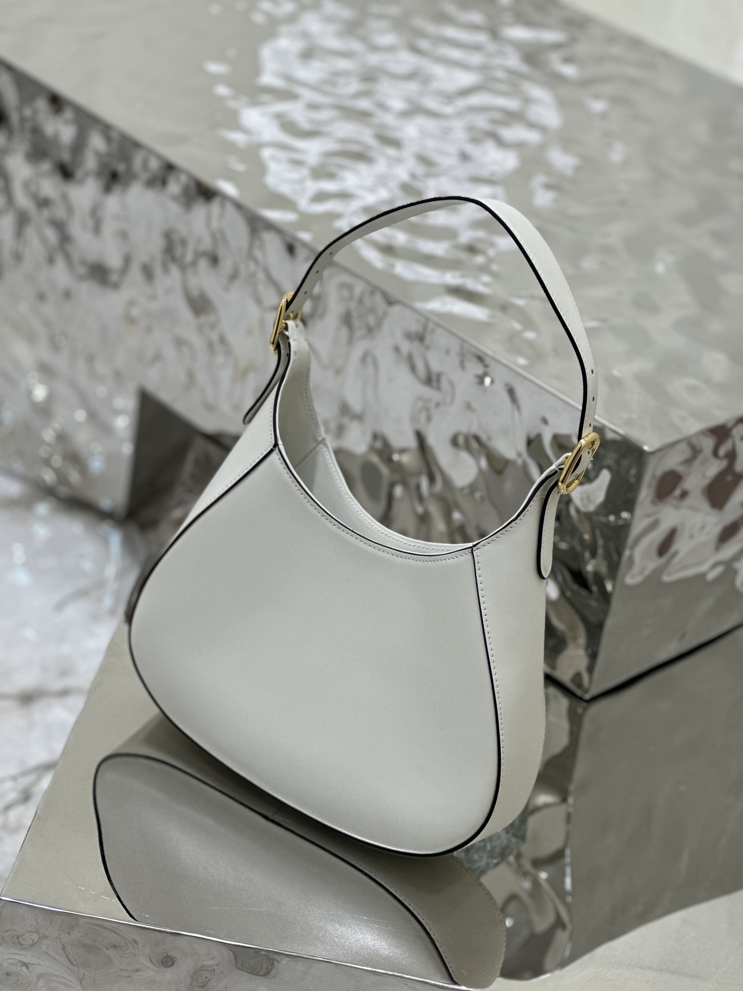 Prada Cleo Brushed Leather Shoulder Bag White