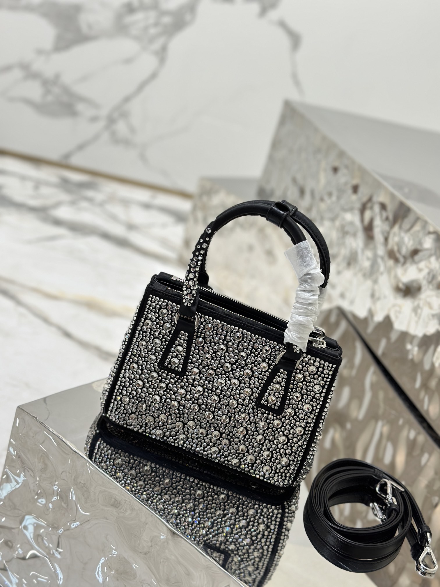 Prada Galleria Satin Mini-bag with Crystals Black