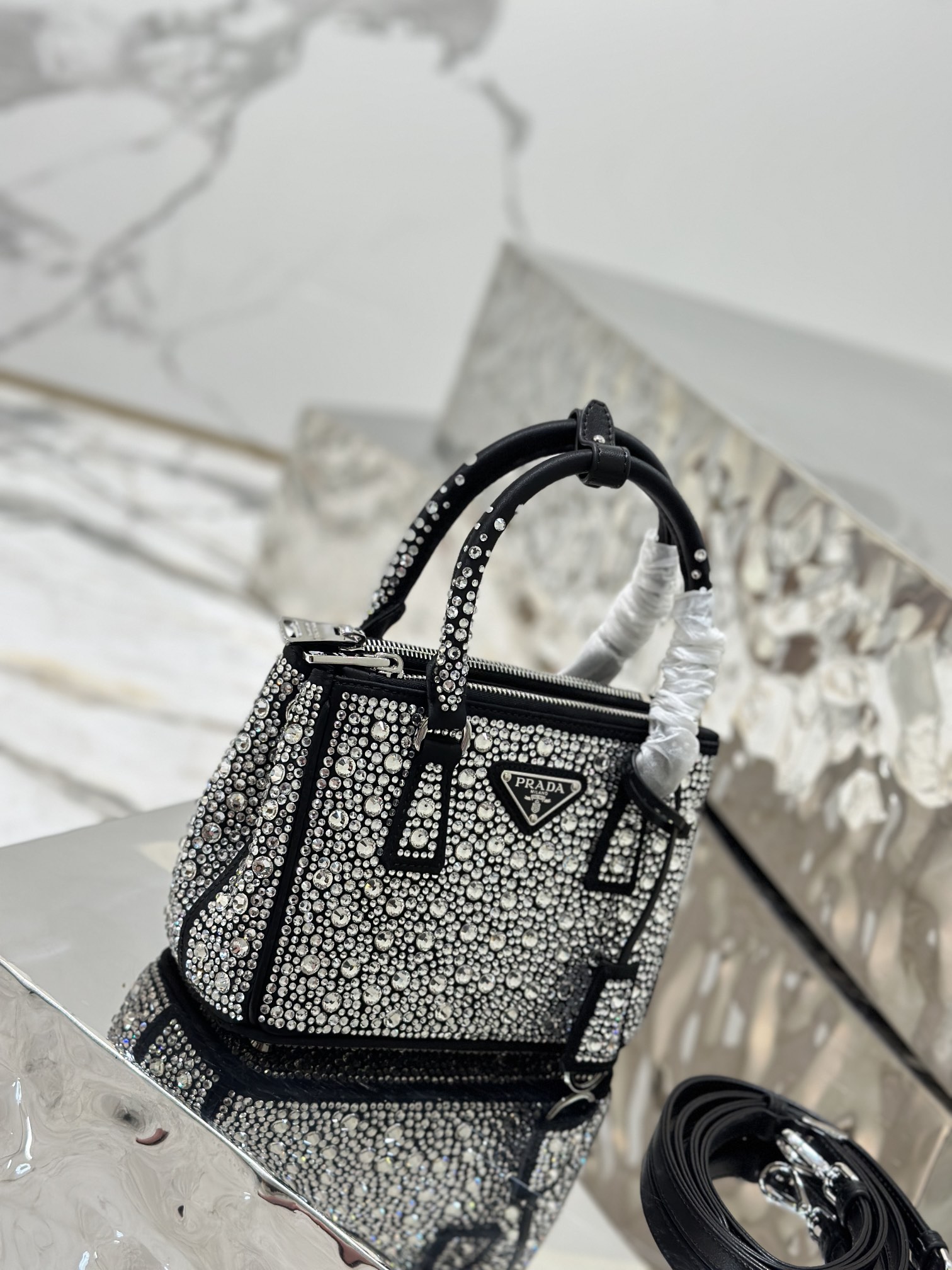 Prada Galleria Satin Mini-bag with Crystals Black