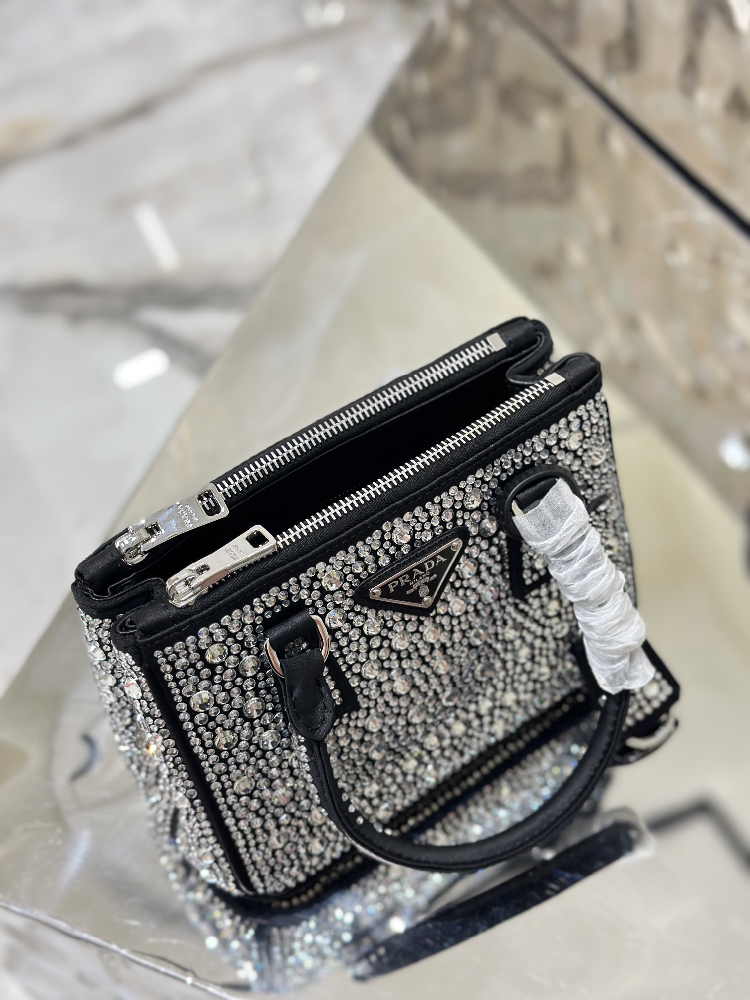 Prada Galleria Satin Mini-bag with Crystals Black