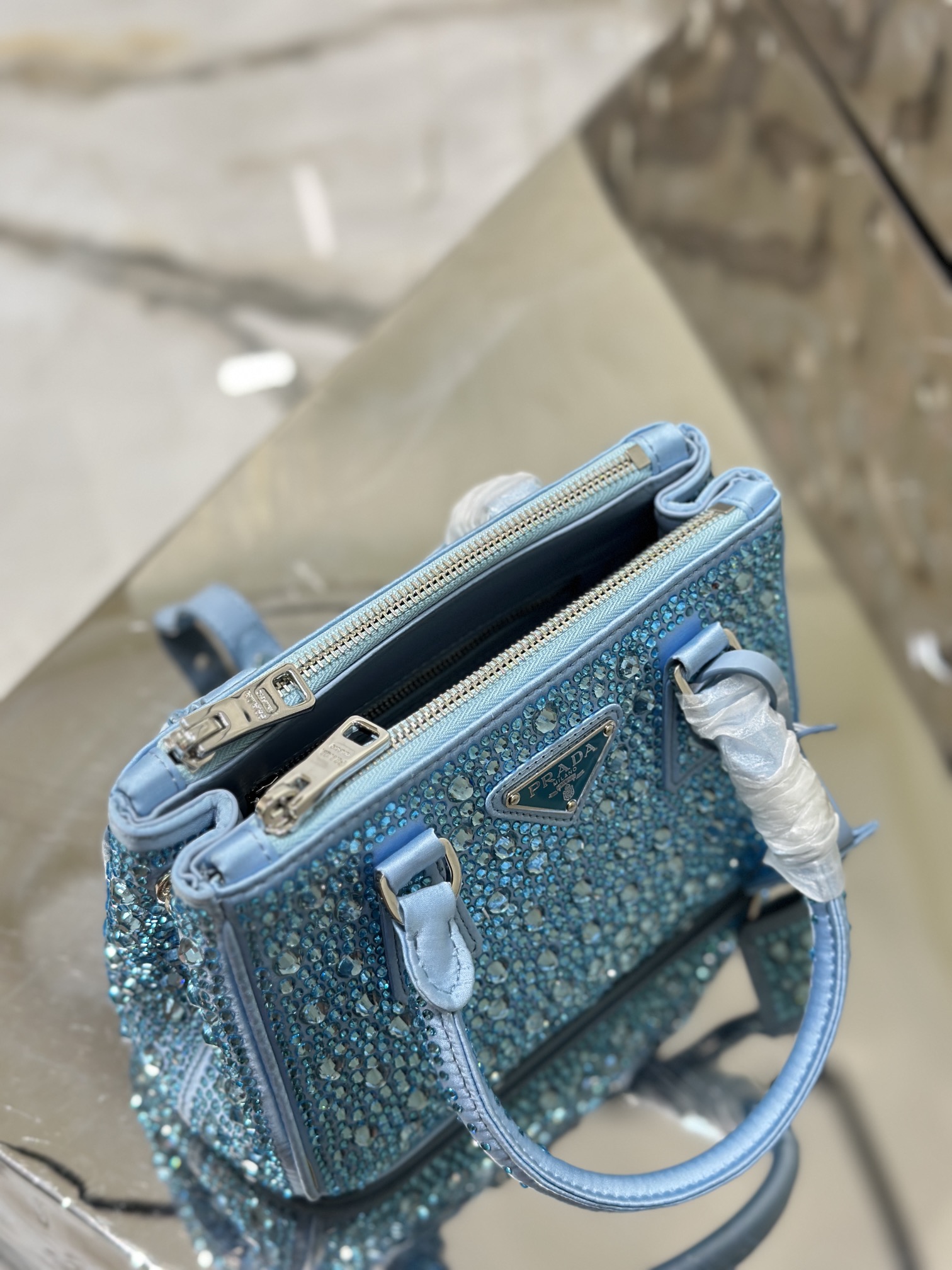 Prada Galleria Satin Mini-bag with Crystals Blue