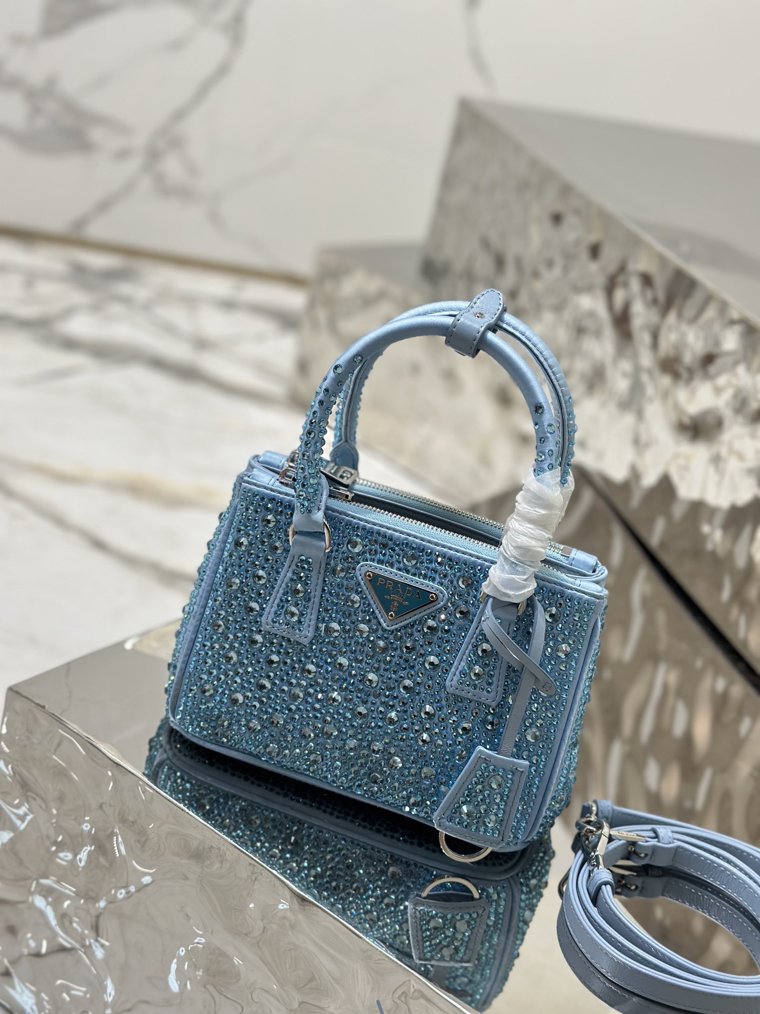 Prada Galleria Satin Mini-bag with Crystals Blue