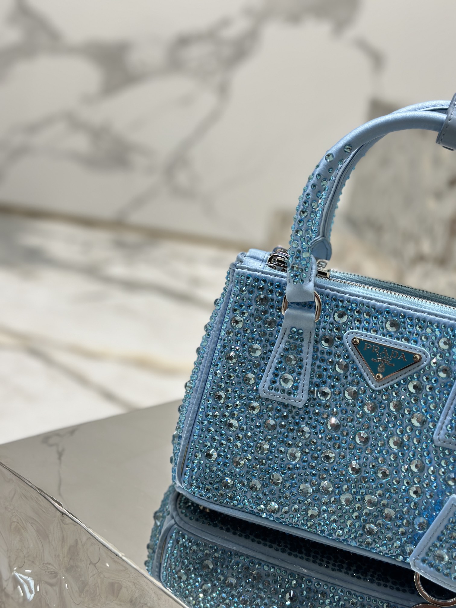 Prada Galleria Satin Mini-bag with Crystals Blue