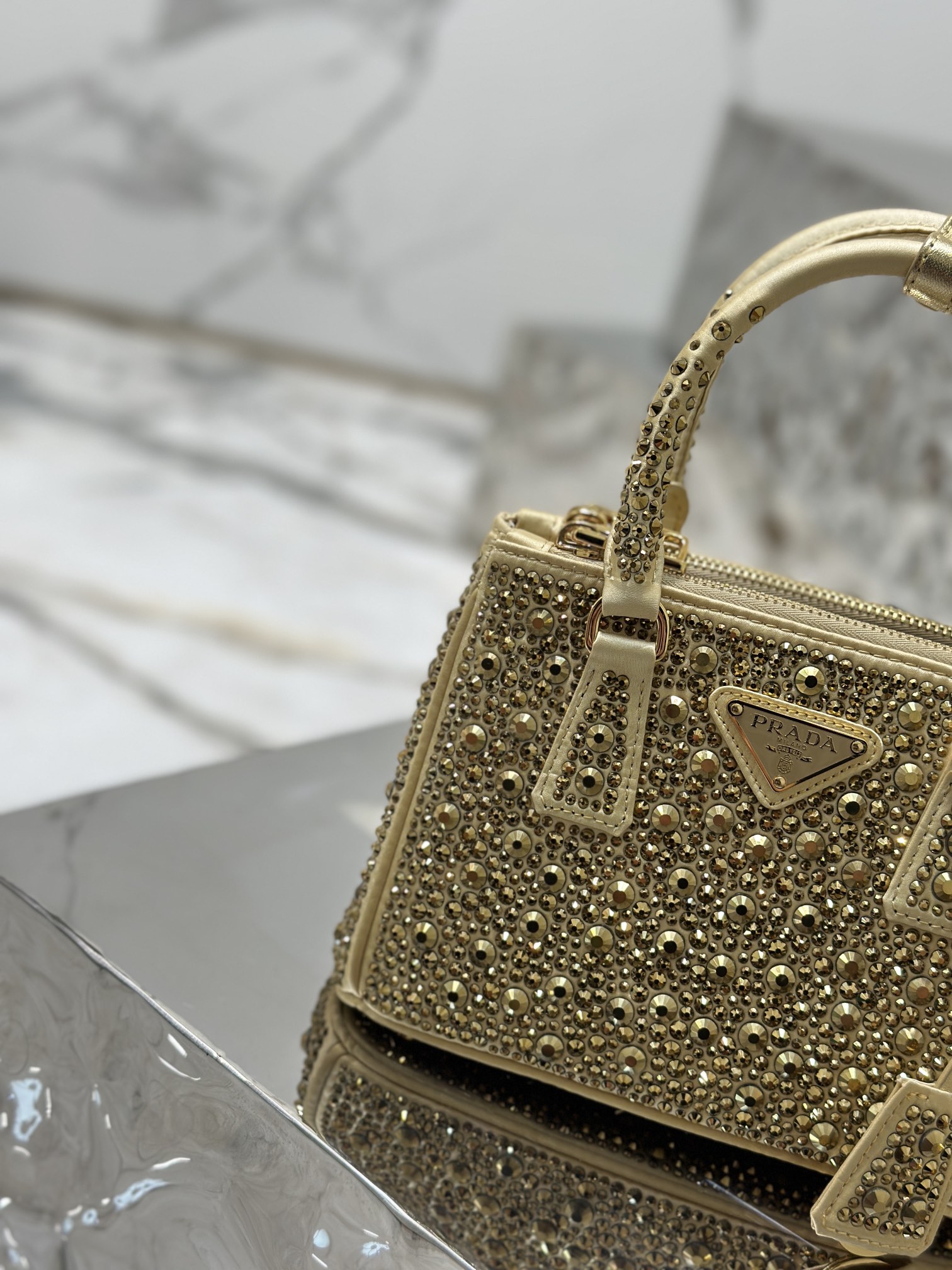 Prada Galleria Satin Mini-bag with Crystals Gold