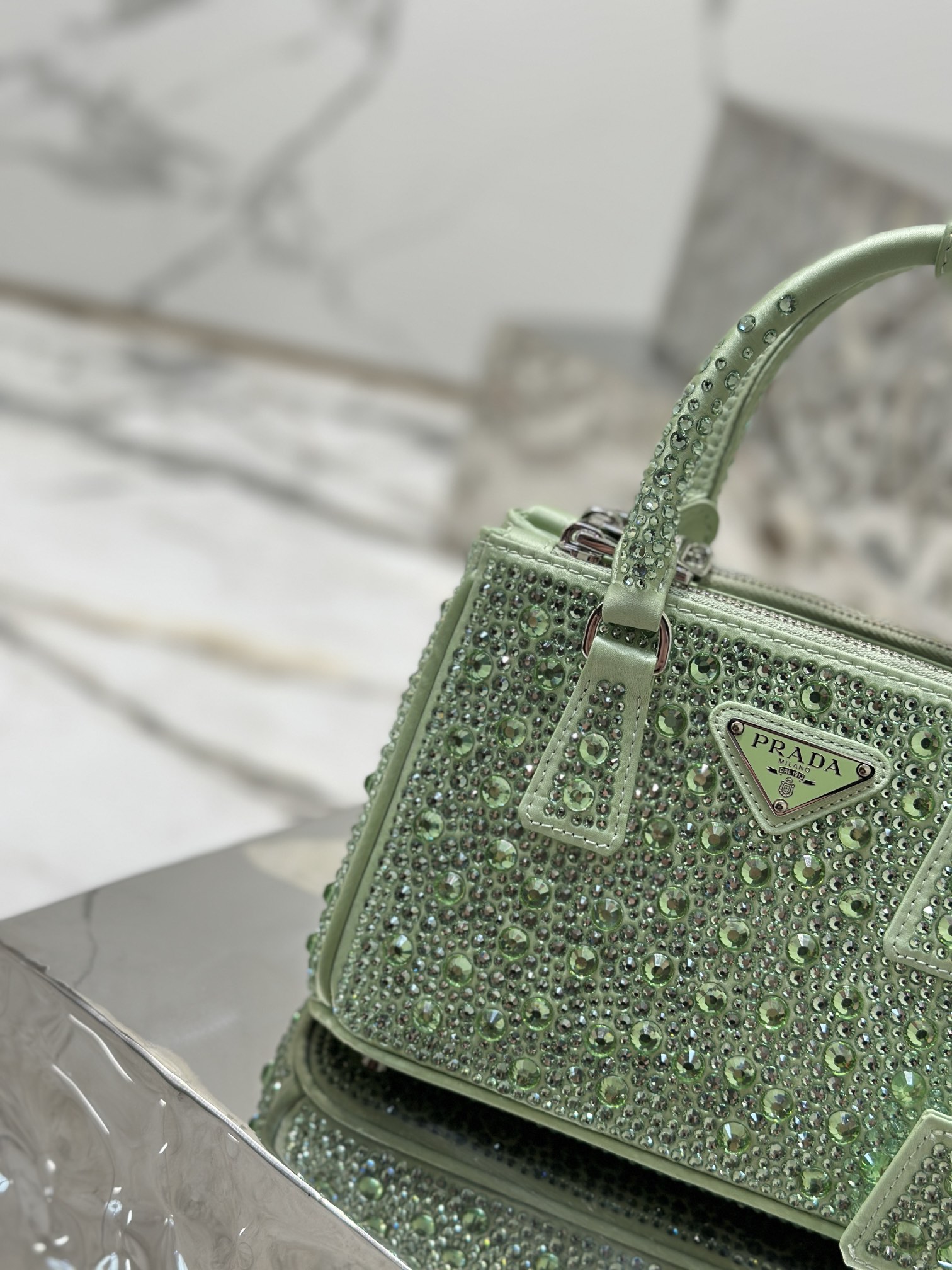 Prada Galleria Satin Mini-bag with Crystals Green