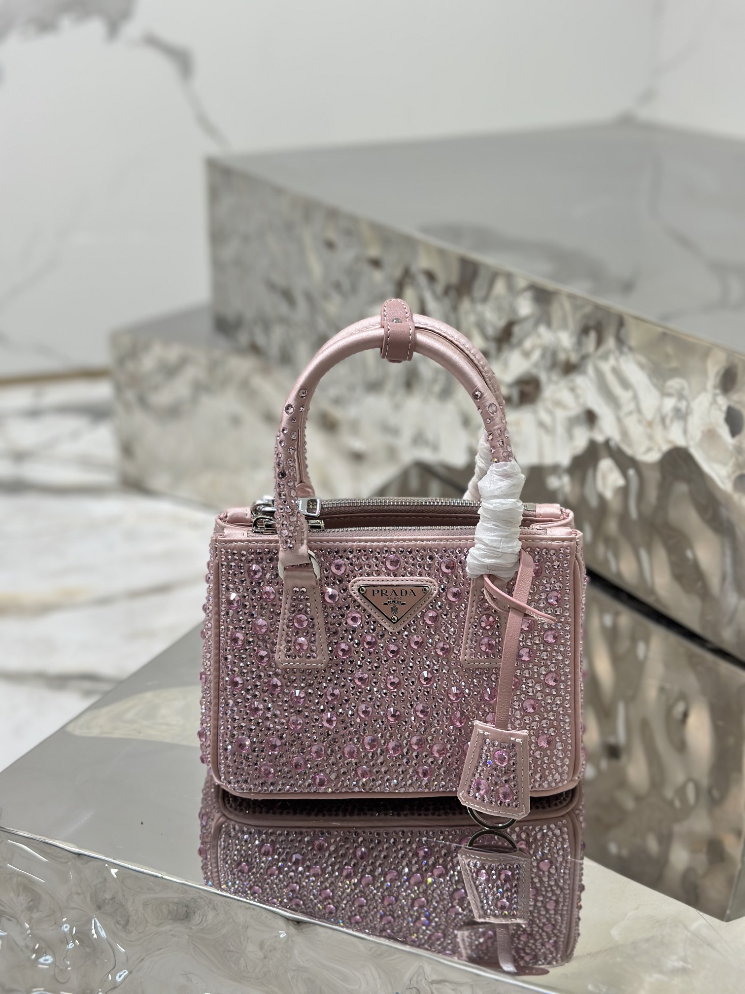 Prada Galleria Satin Mini-bag with Crystals Pink