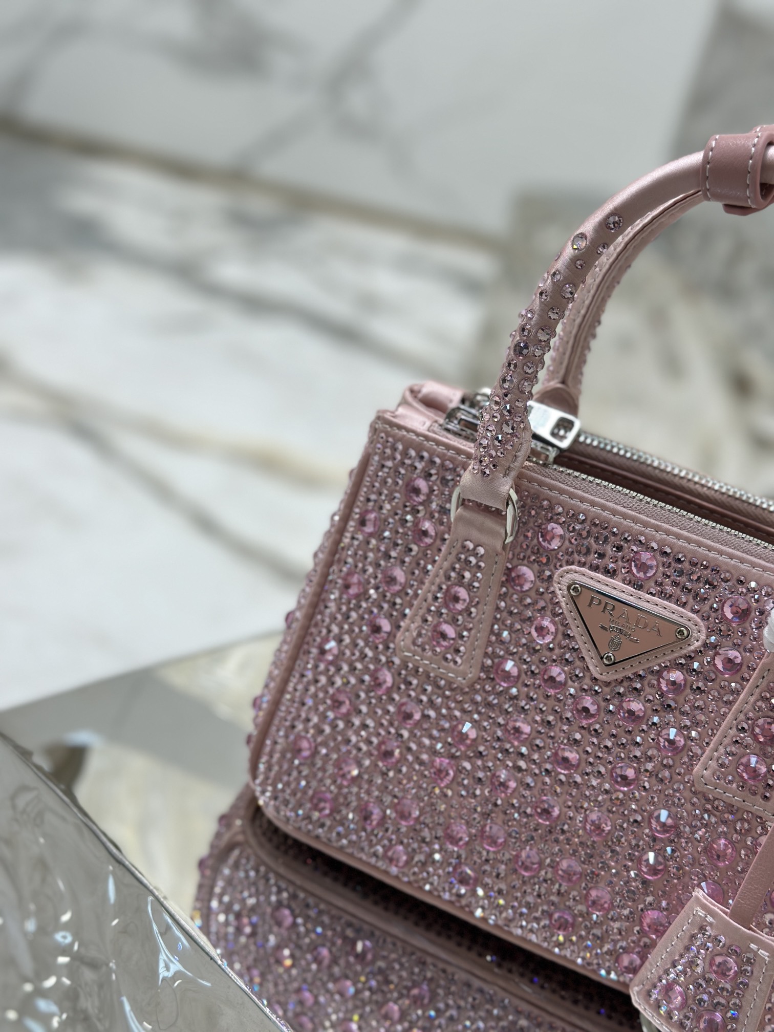 Prada Galleria Satin Mini-bag with Crystals Pink